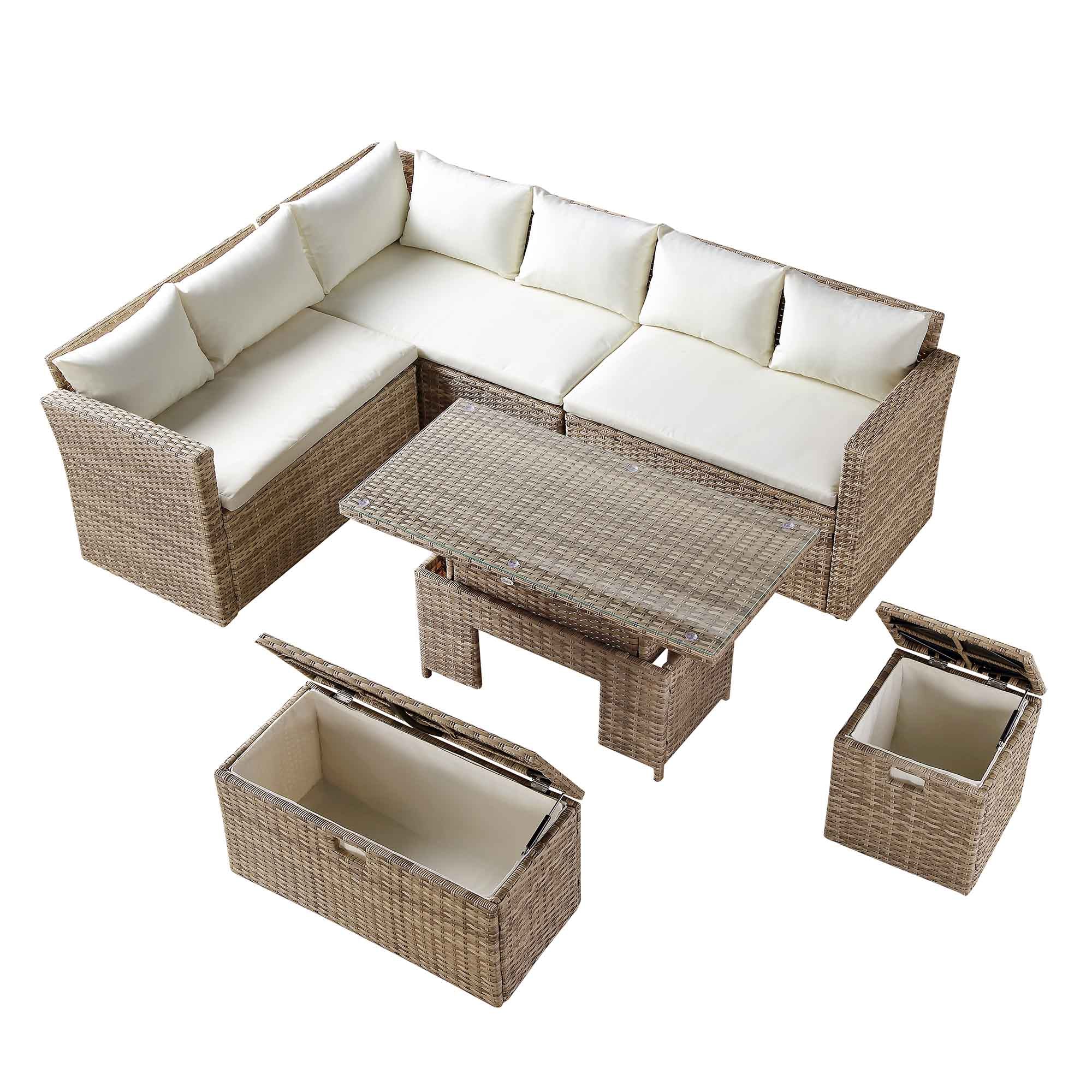 Granchester Rattan Rectangular Corner Dining Sofa Set with Rising Table, Natural - Image 11