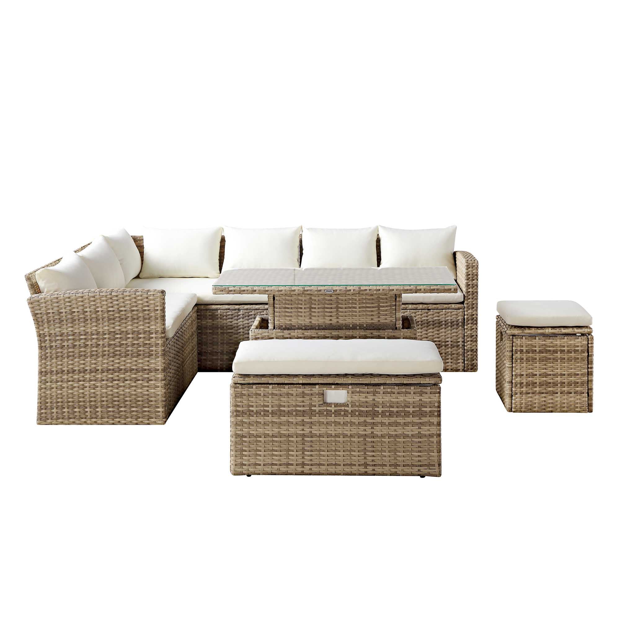 Granchester Rattan Rectangular Corner Dining Sofa Set with Rising Table, Natural - Image 12