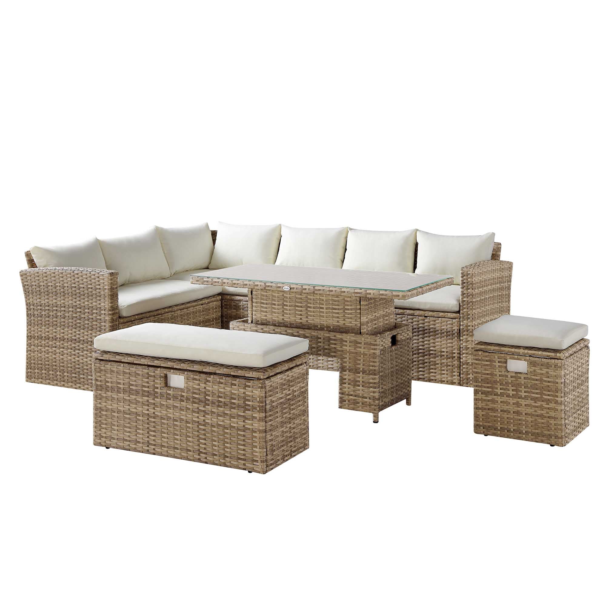 Granchester Rattan Rectangular Corner Dining Sofa Set with Rising Table, Natural - Image 5