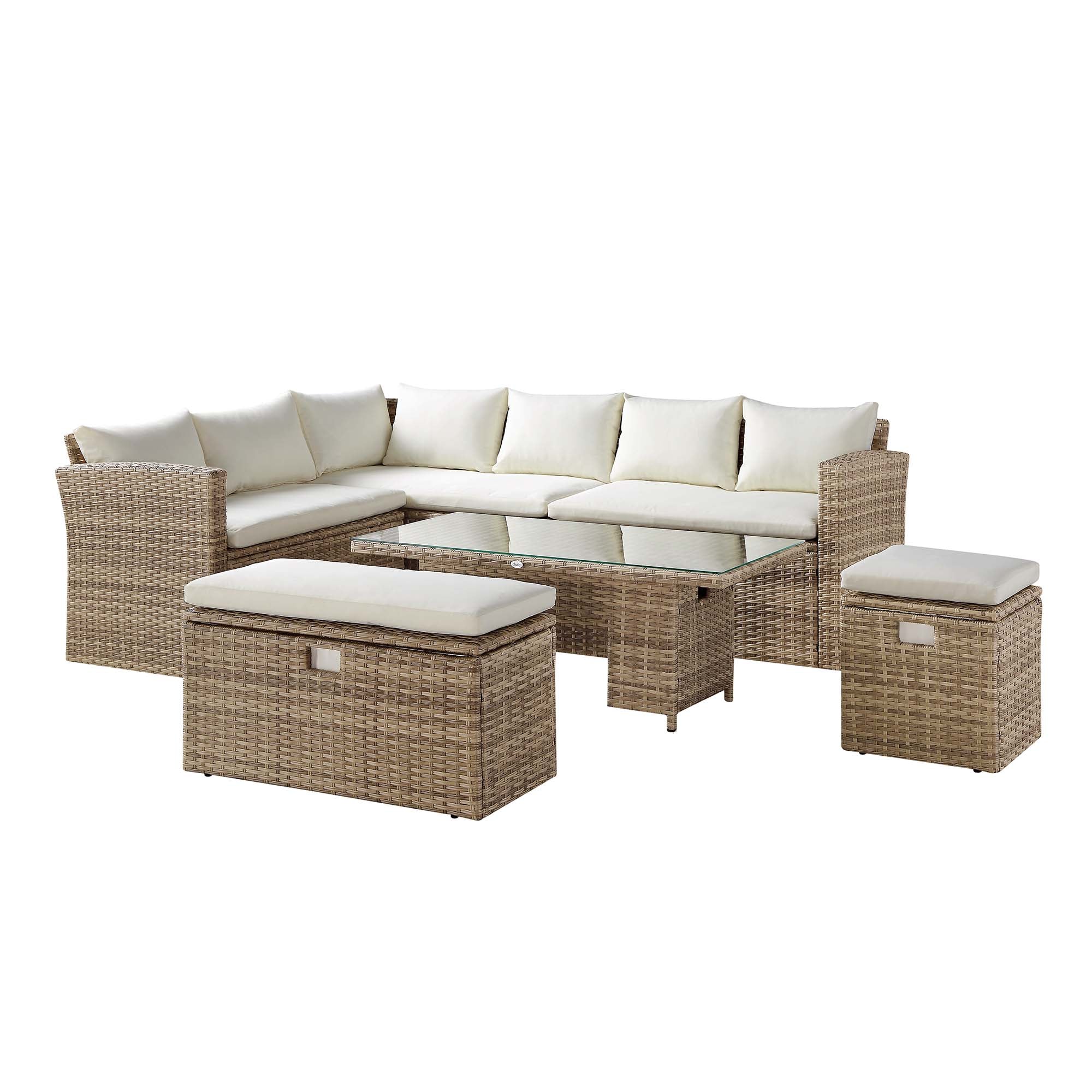 Granchester Rattan Rectangular Corner Dining Sofa Set with Rising Table, Natural - Image 6