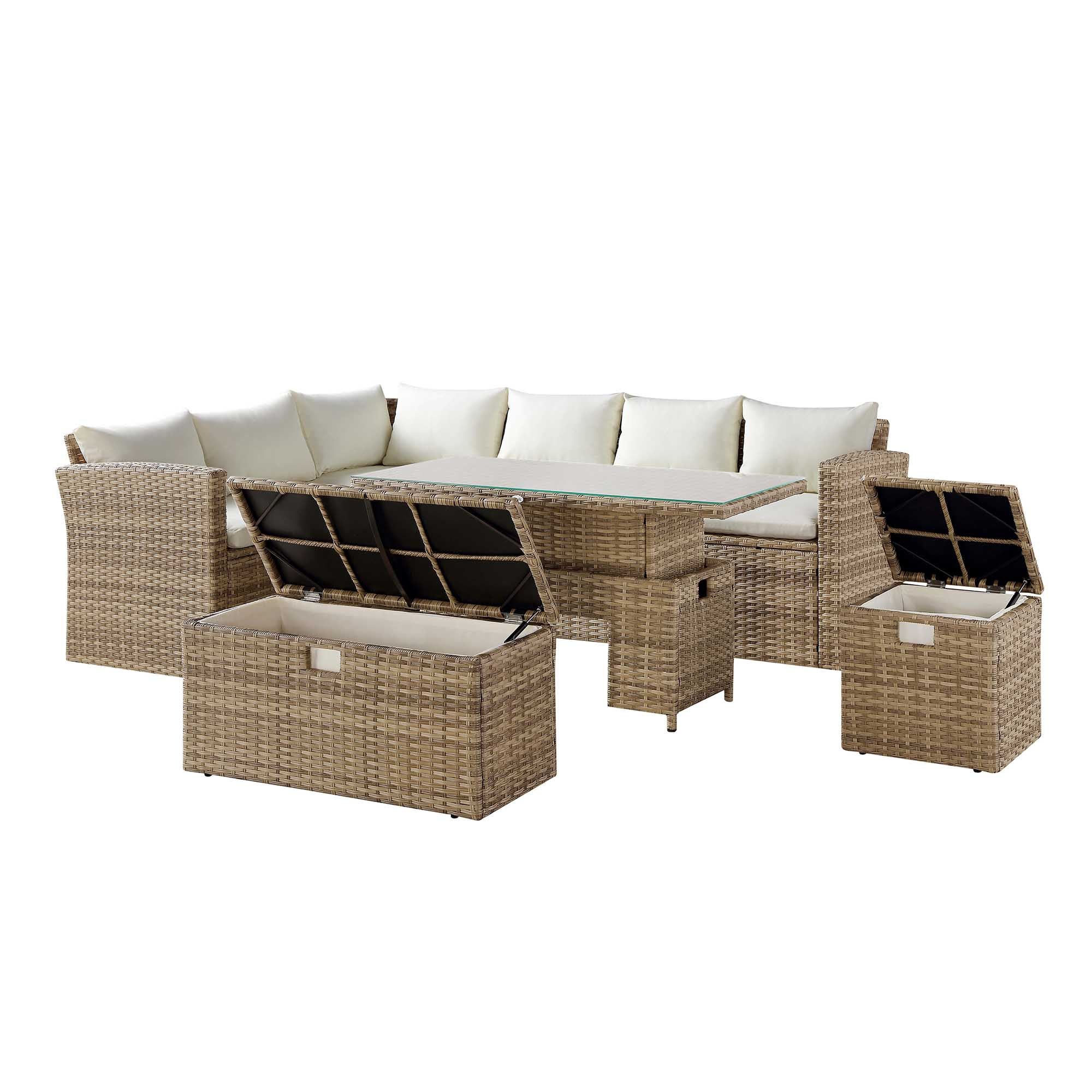 Granchester Rattan Rectangular Corner Dining Sofa Set with Rising Table, Natural - Image 8