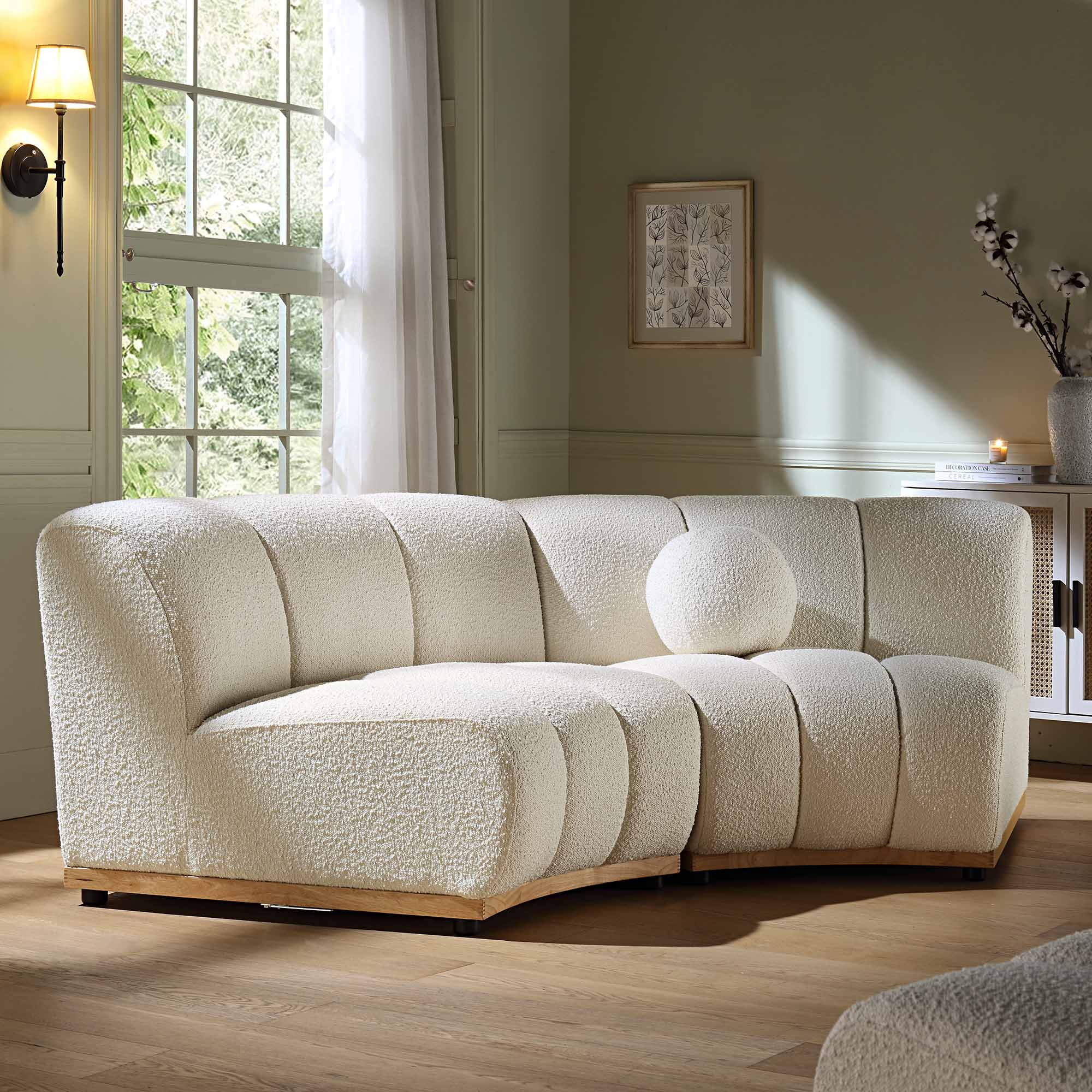 Granvia Ecru Boucle Modular Sofa, 2-Seater Curved Sofa - Image 2