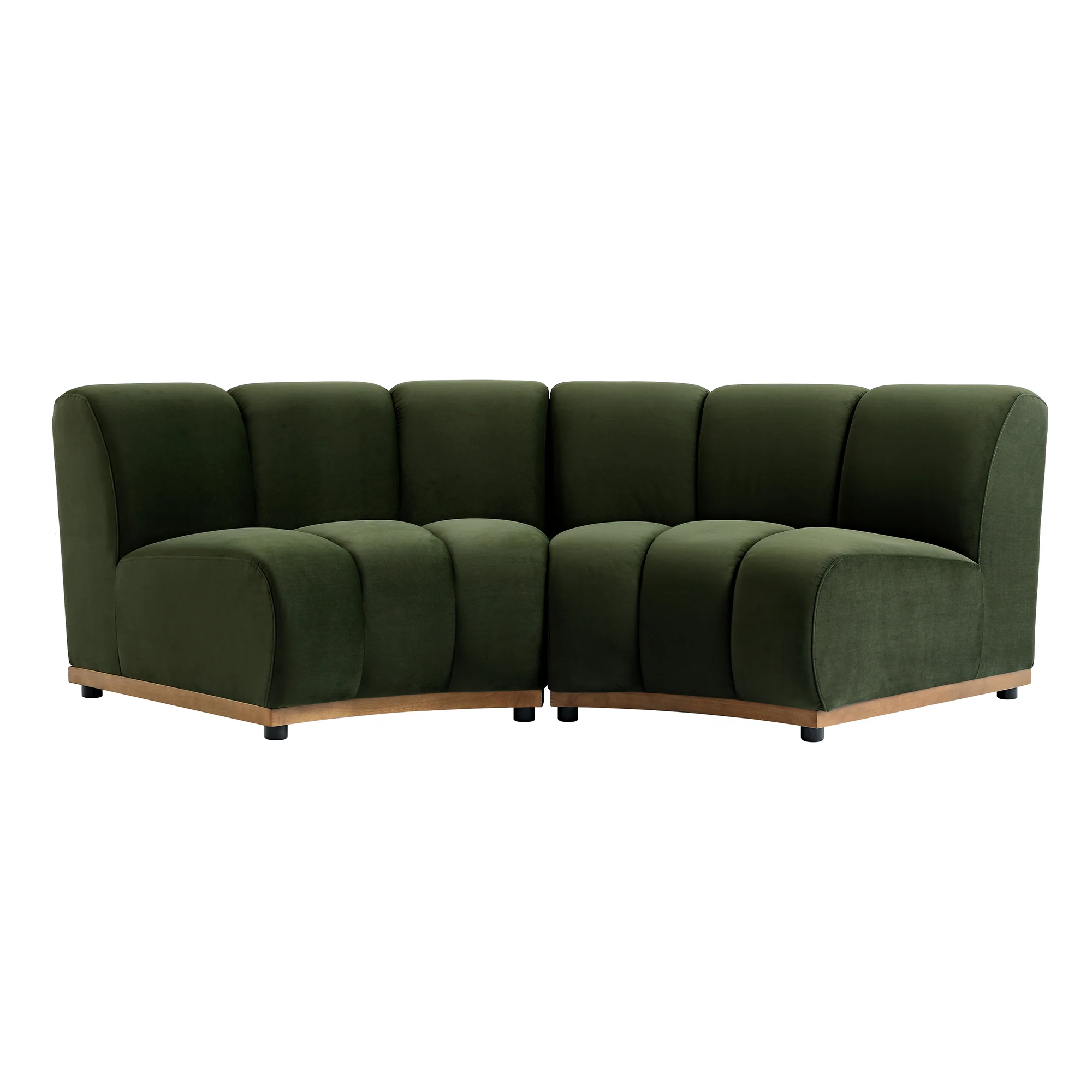 Granvia Moss Green Velvet Modular Sofa, 2-Seater Curved Sofa - Image 6