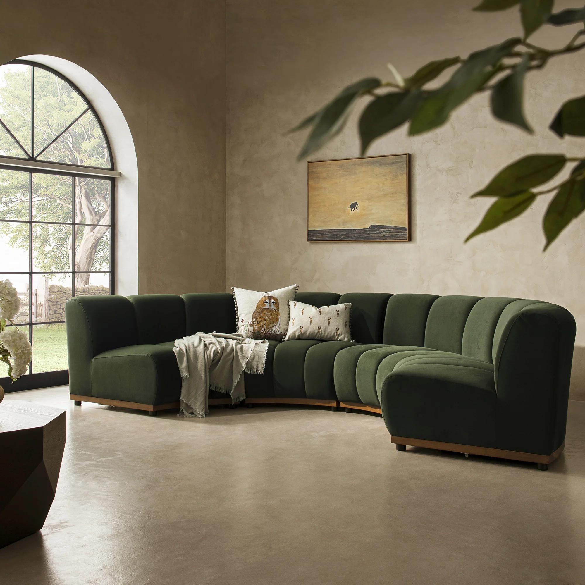 Granvia Moss Green Velvet Modular Sofa, 4-Seater Half Circle Sofa - Image 2