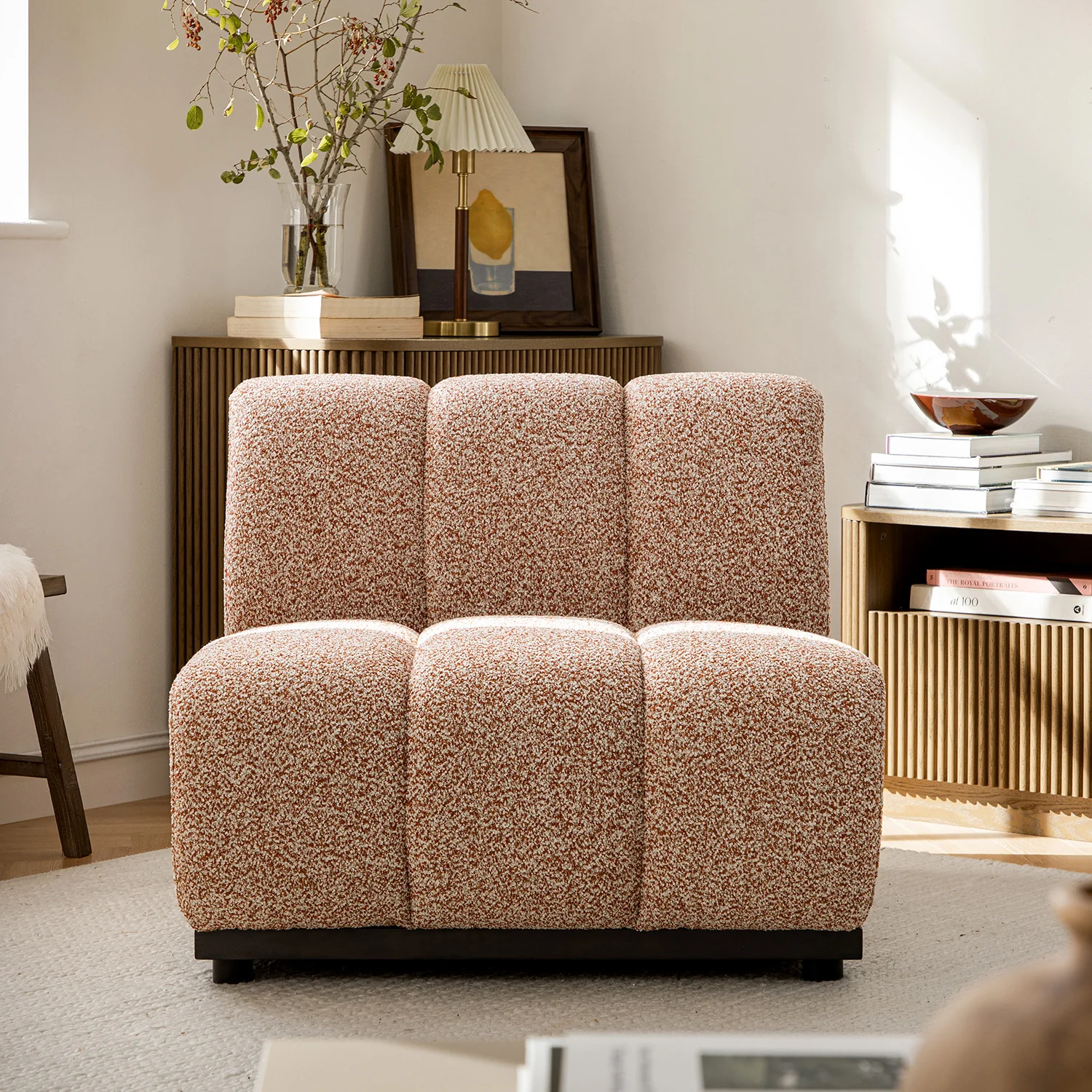 Granvia Musk Blush Boucle Modular Sofa, 1-Seater Armless Sofa - Image 2