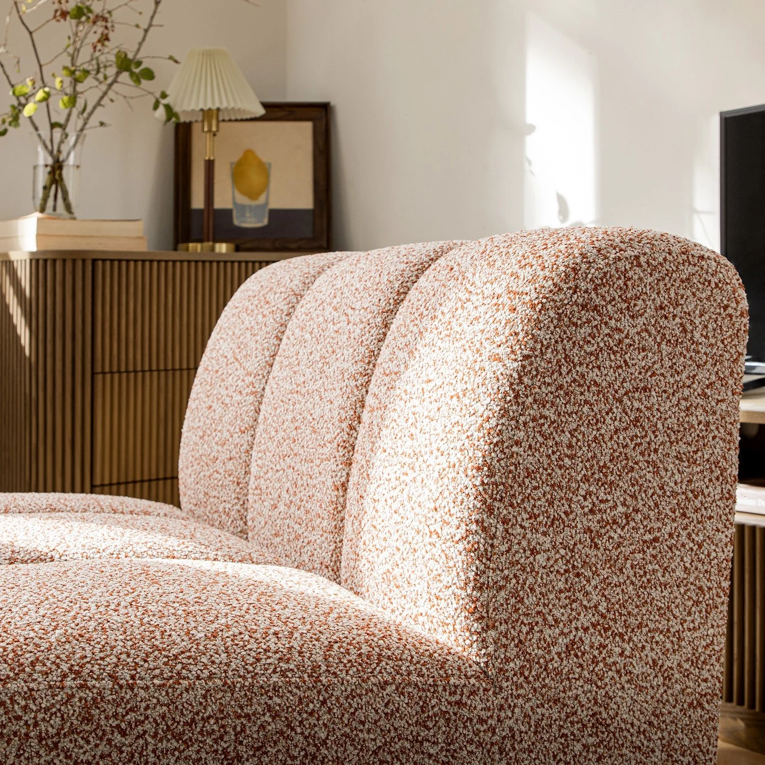 Granvia Musk Blush Boucle Modular Sofa, 1-Seater Armless Sofa - Image 4