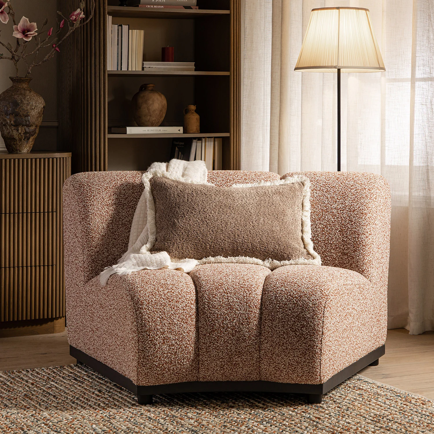 Granvia Musk Blush Boucle Modular Sofa, 1-Seater Curved Sofa - Image 2