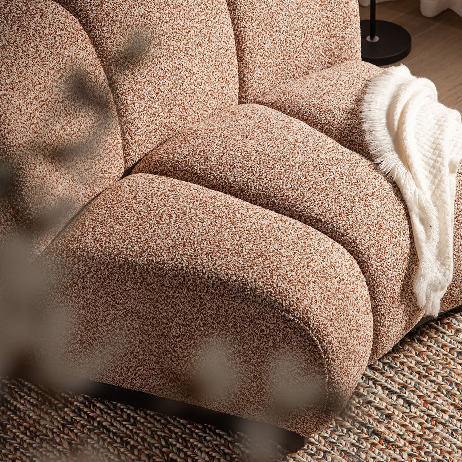 Granvia Musk Blush Boucle Modular Sofa, 1-Seater Curved Sofa - Image 6