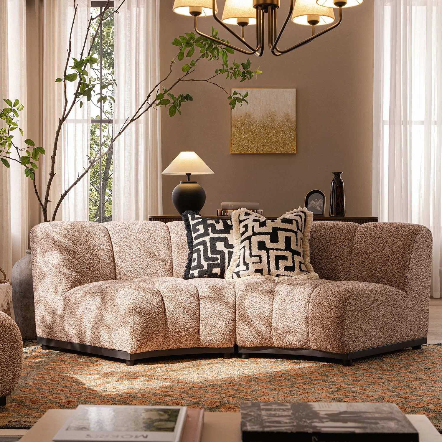 Granvia Musk Blush Boucle Modular Sofa, 2-Seater Curved Sofa - Image 3