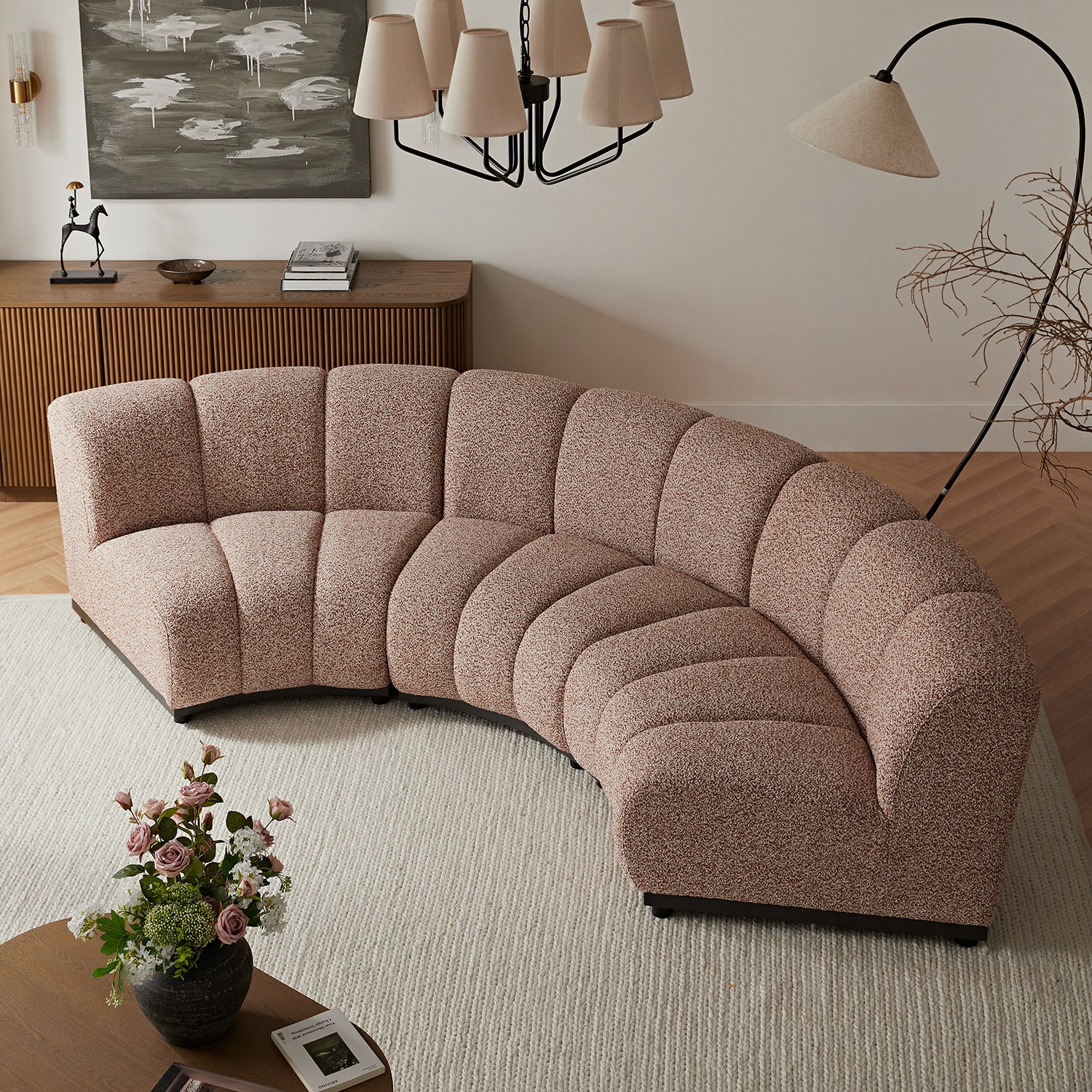 Granvia Musk Blush Boucle Modular Sofa, 3-Seater Curved Sofa - Image 3
