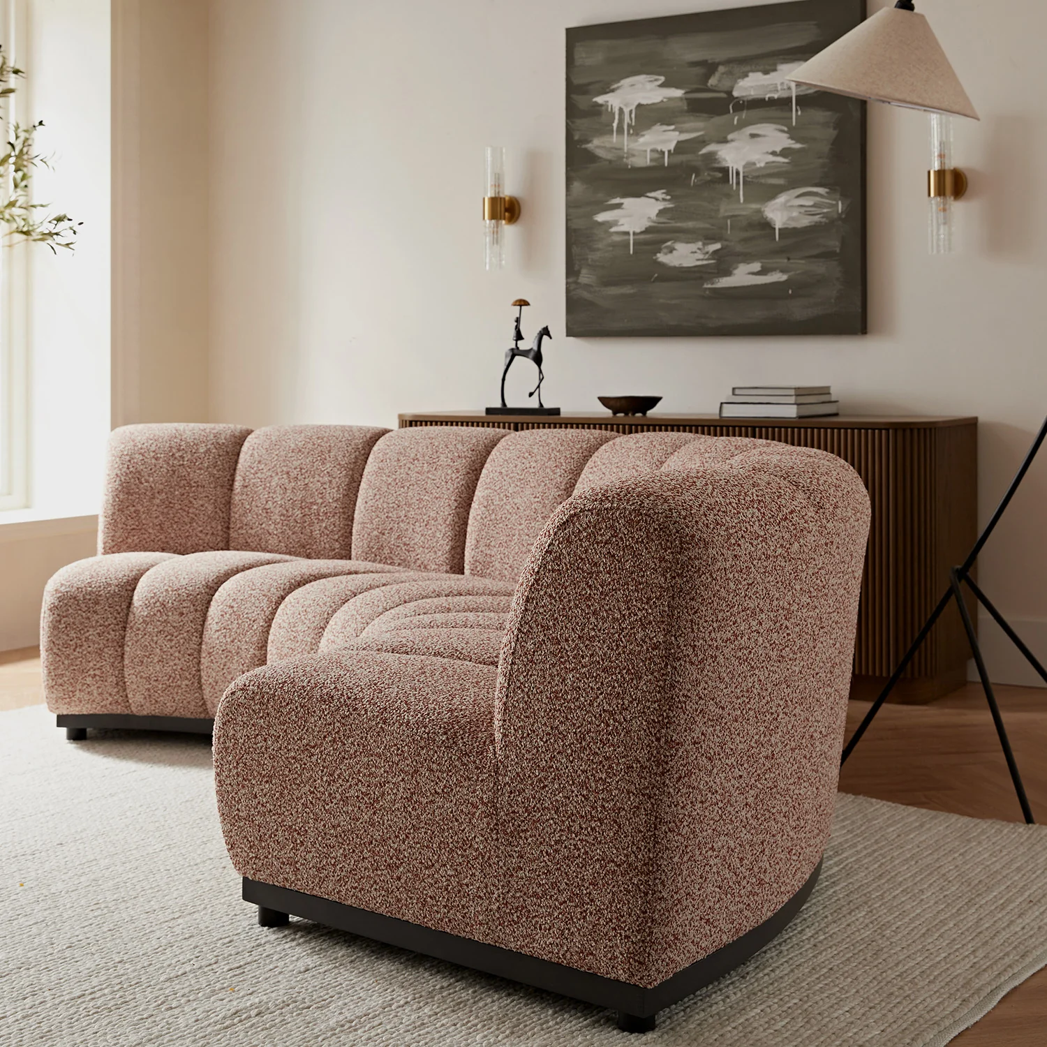 Granvia Musk Blush Boucle Modular Sofa, 3-Seater Curved Sofa - Image 4