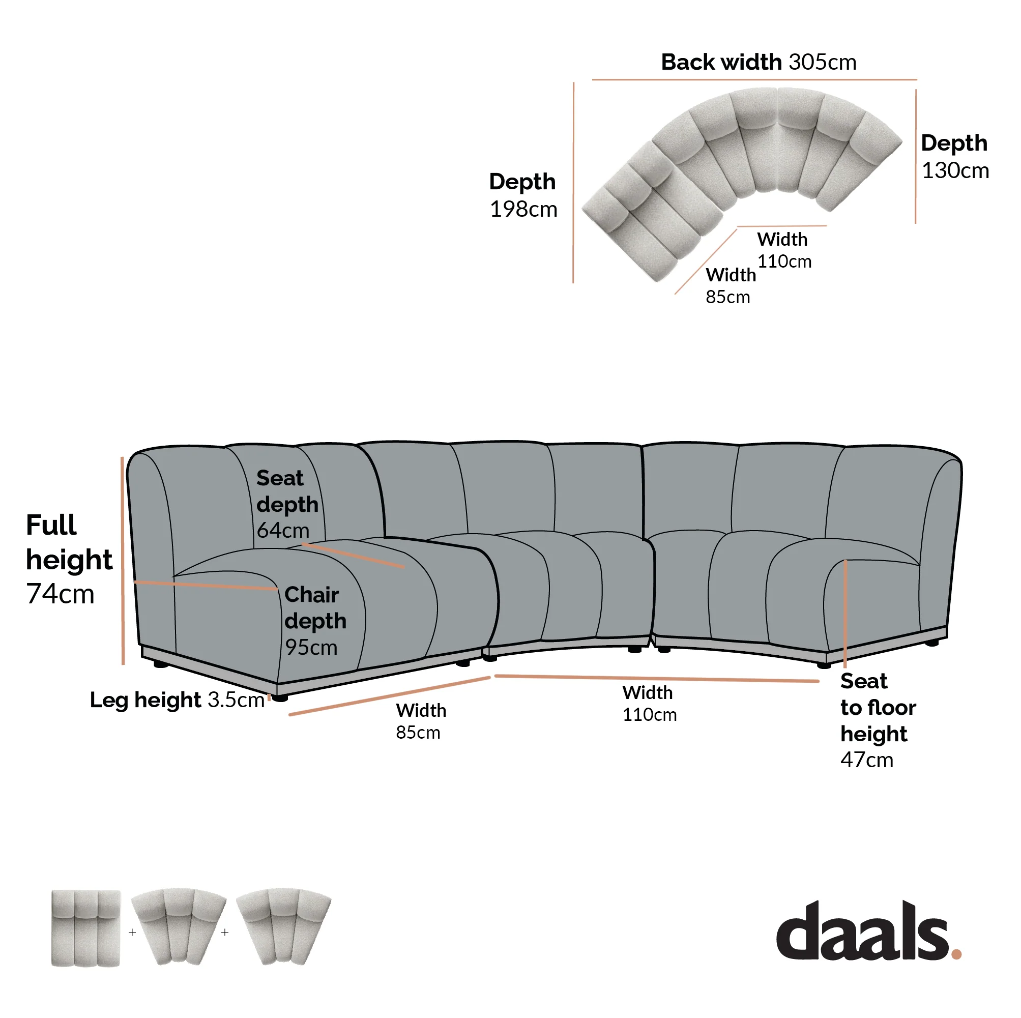 Granvia Taupe Boucle Modular Sofa, 3-Seater L-Shaped Sofa - Image 3