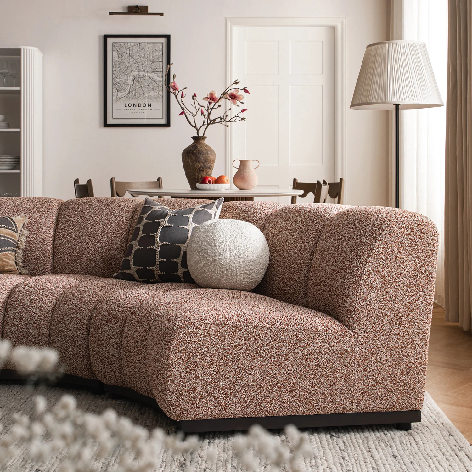 Granvia Musk Blush Boucle Modular Sofa, 3-Seater L-Shaped Sofa - Image 6