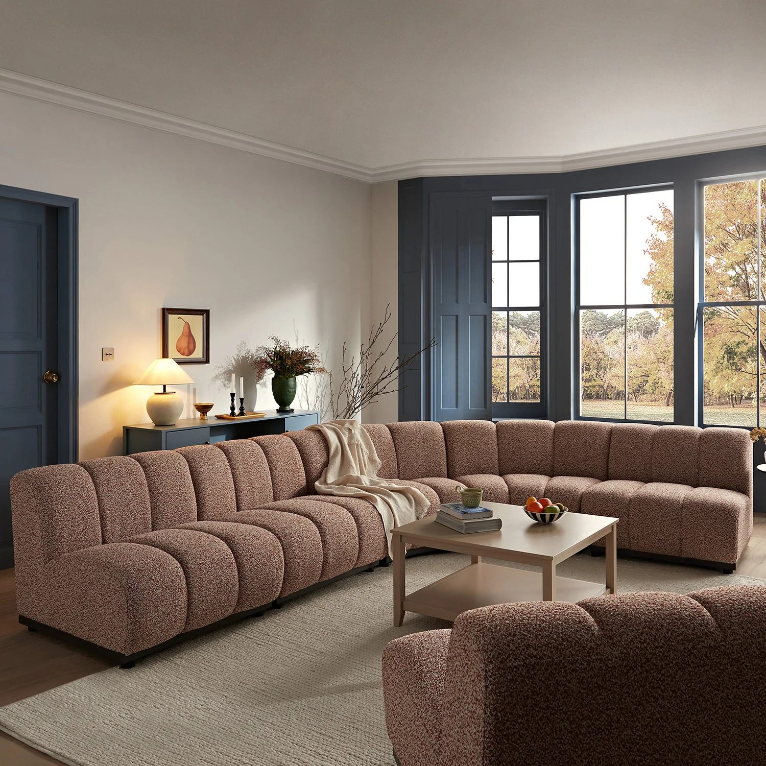 Granvia Musk Blush Boucle Modular Sofa, 5-Seater Grand L-Shaped Sofa - Image 2