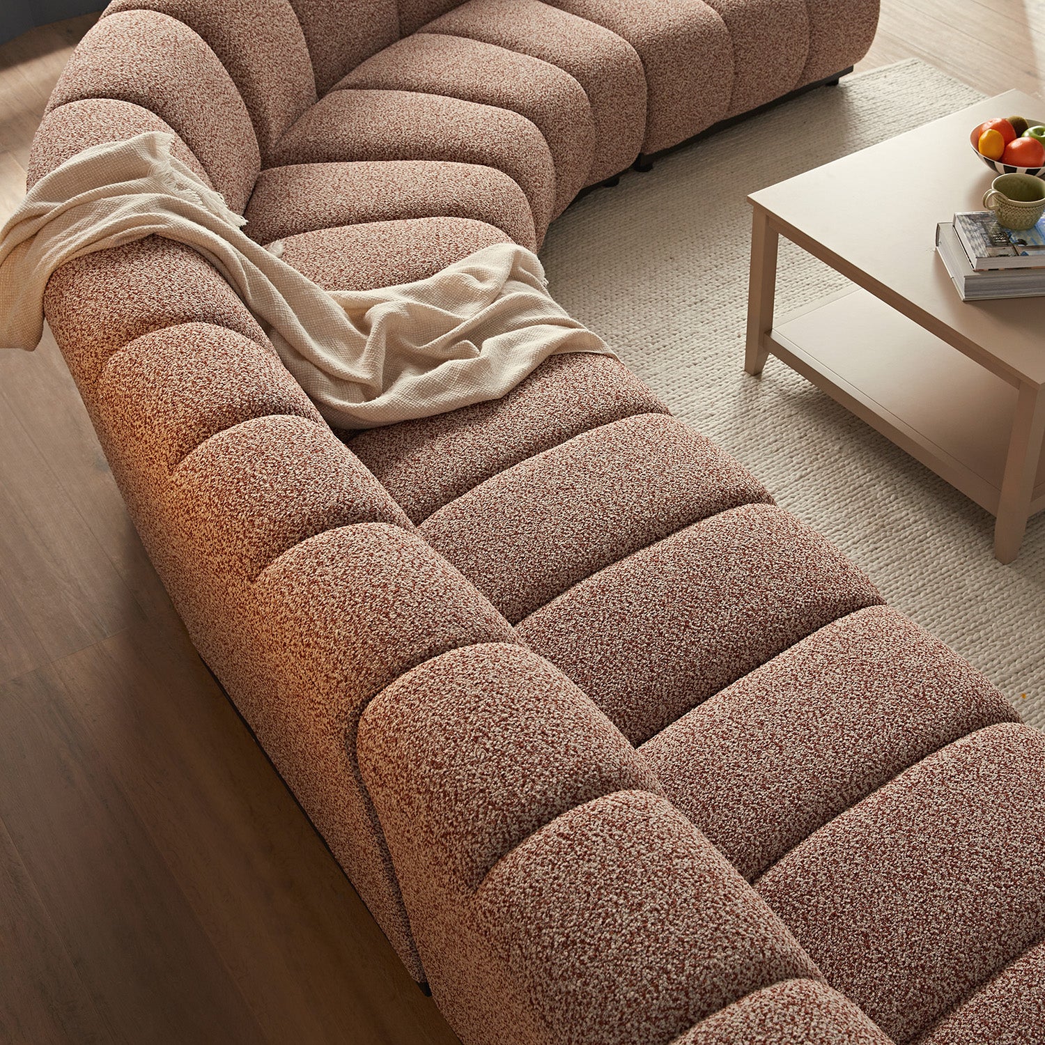 Granvia Musk Blush Boucle Modular Sofa, 5-Seater Grand L-Shaped Sofa - Image 4