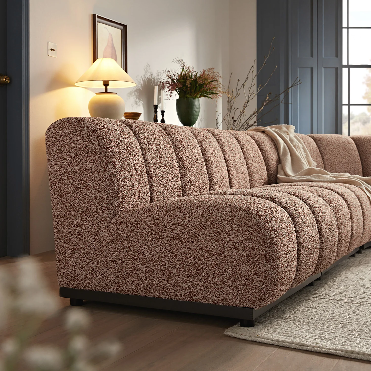 Granvia Musk Blush Boucle Modular Sofa, 5-Seater Grand L-Shaped Sofa - Image 5