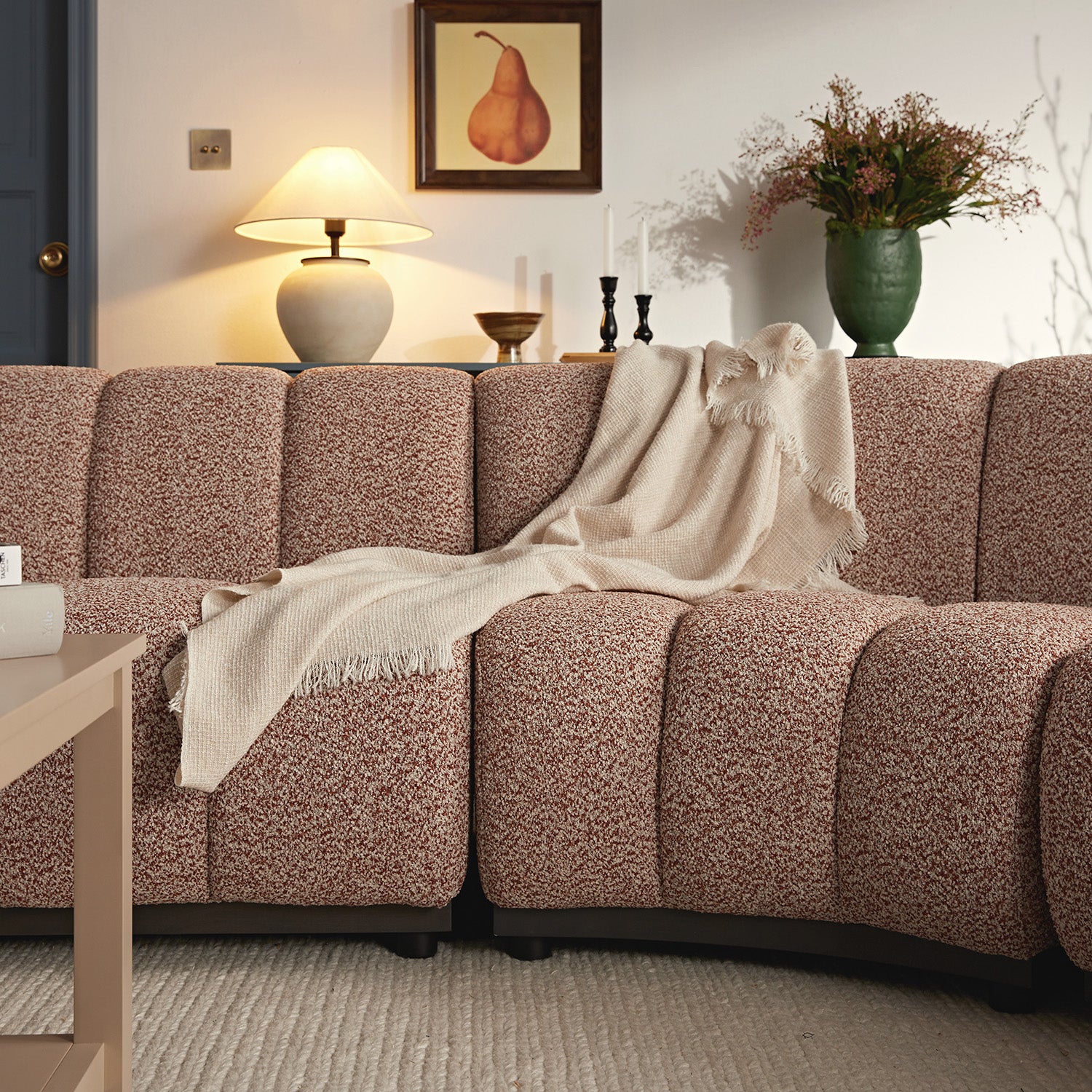 Granvia Musk Blush Boucle Modular Sofa, 5-Seater Grand L-Shaped Sofa - Image 6