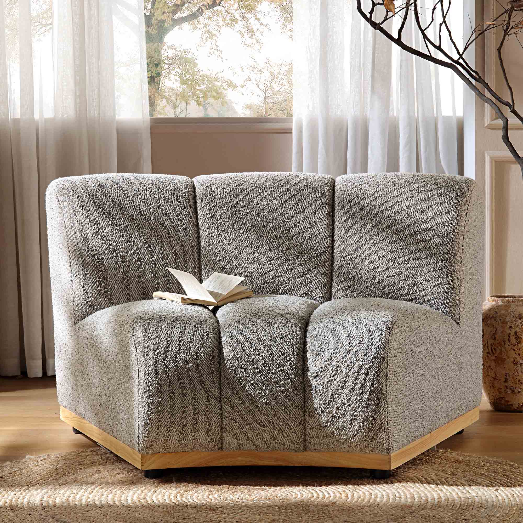 Granvia Taupe Boucle Modular Sofa, 1-Seater Curved Sofa - Image 2