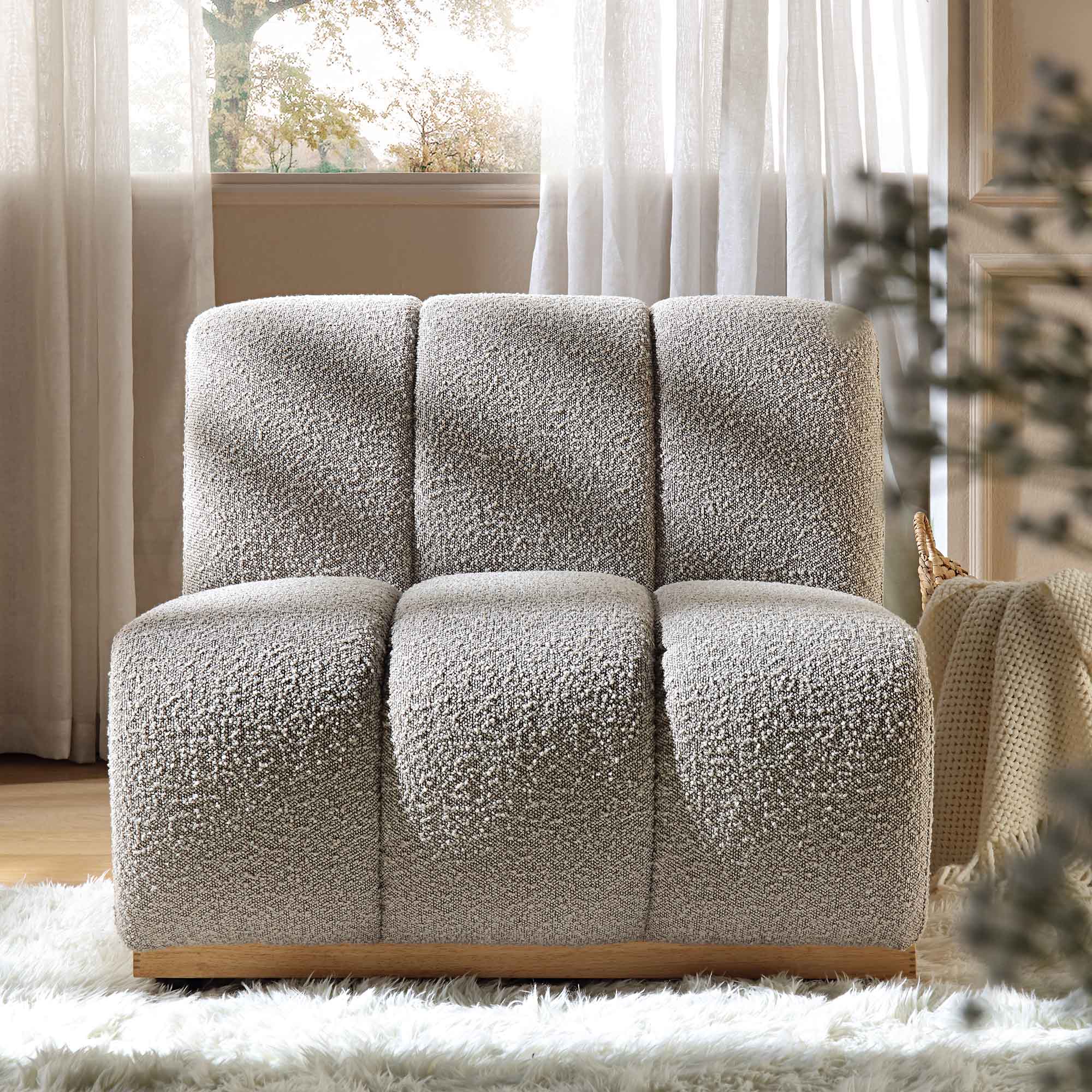 Granvia Taupe Boucle Modular Sofa, 1-Seater Armless Sofa - Image 2