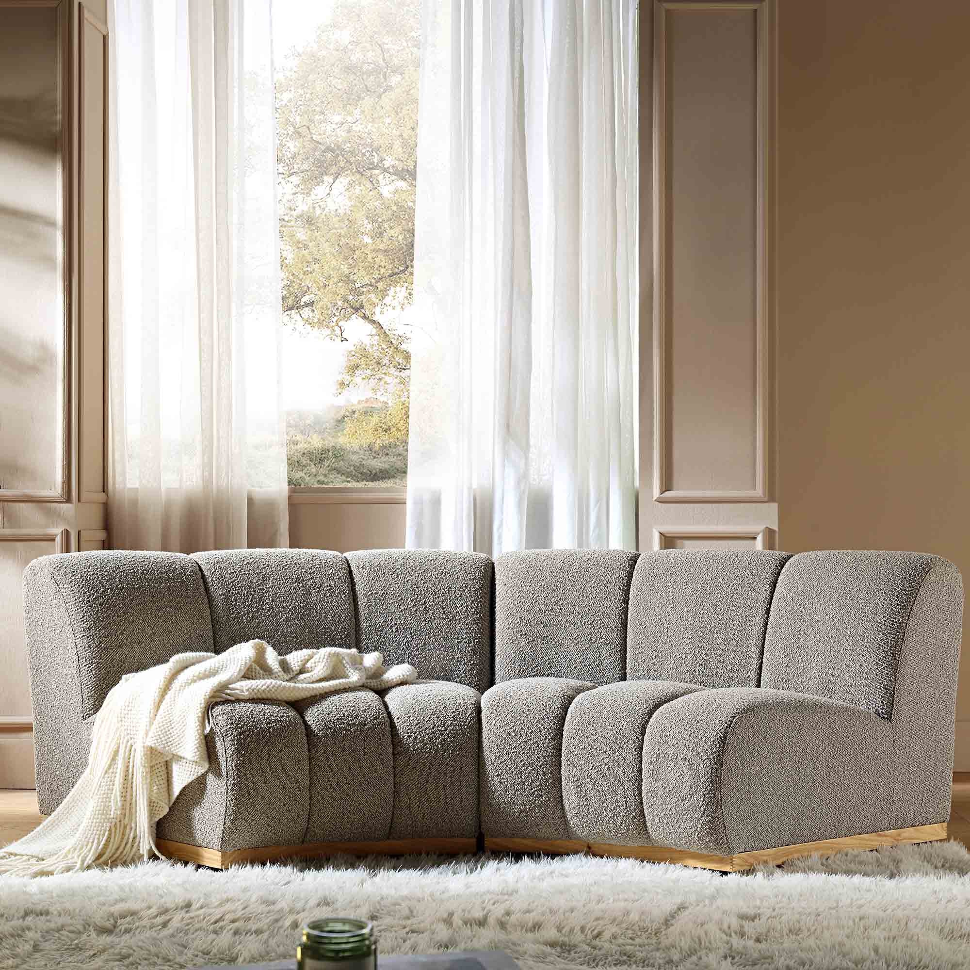 Granvia Taupe Boucle Modular Sofa, 2-Seater Curved Sofa - Image 3