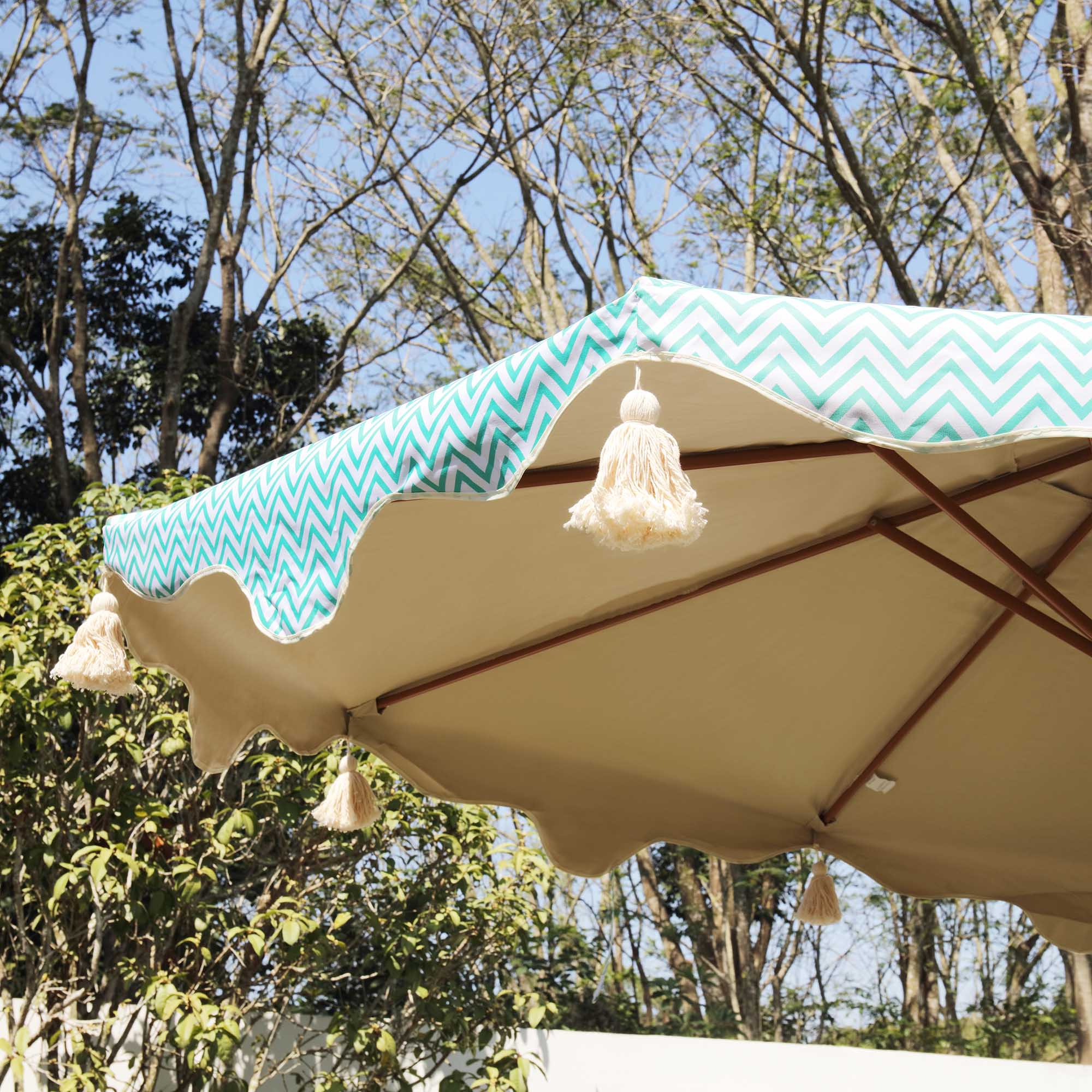Green Chevron 2.6M Octagonal Tassel Parasol with Aluminium Tilt - Image 2