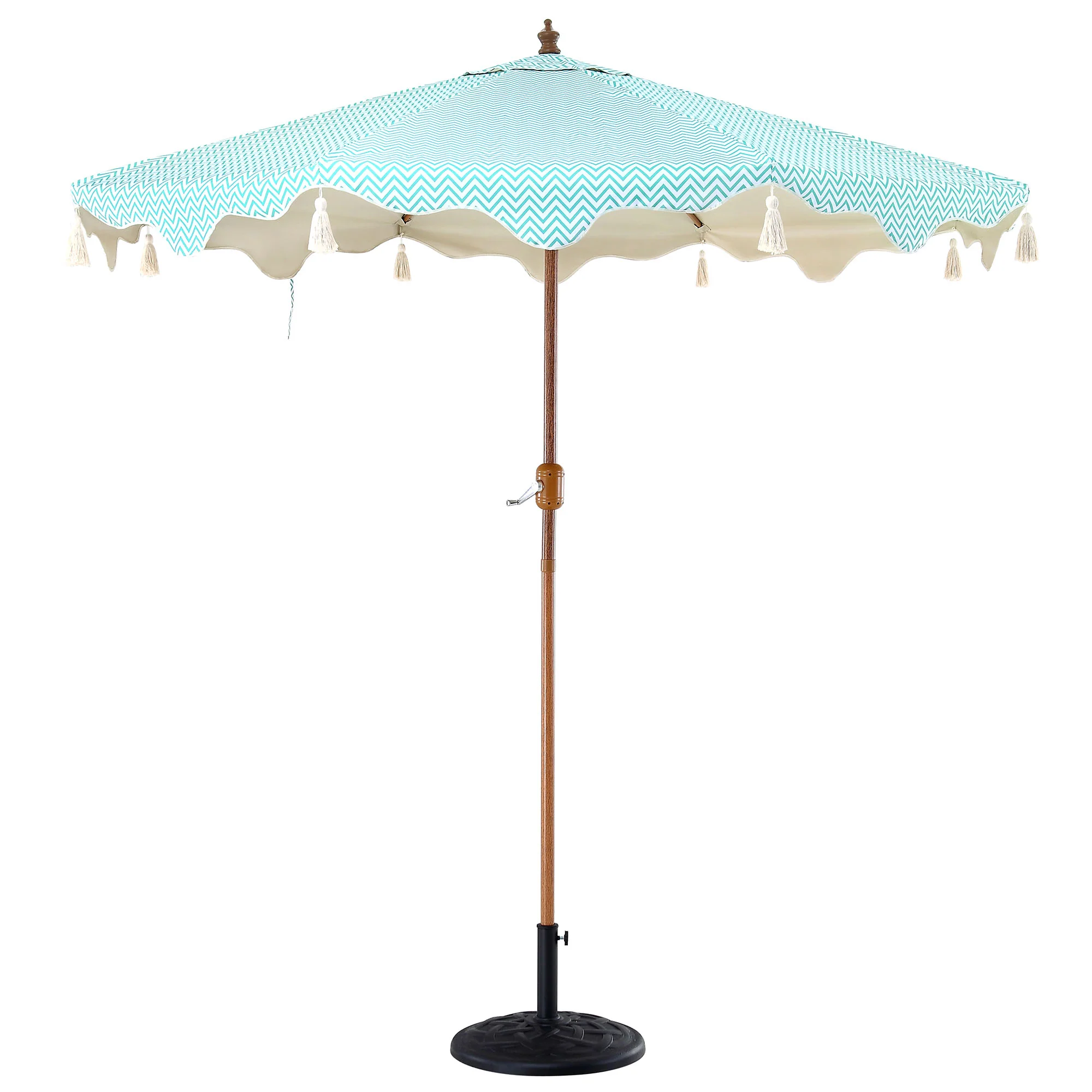 Green Chevron 2.6M Octagonal Tassel Parasol with Aluminium Tilt - Image 4