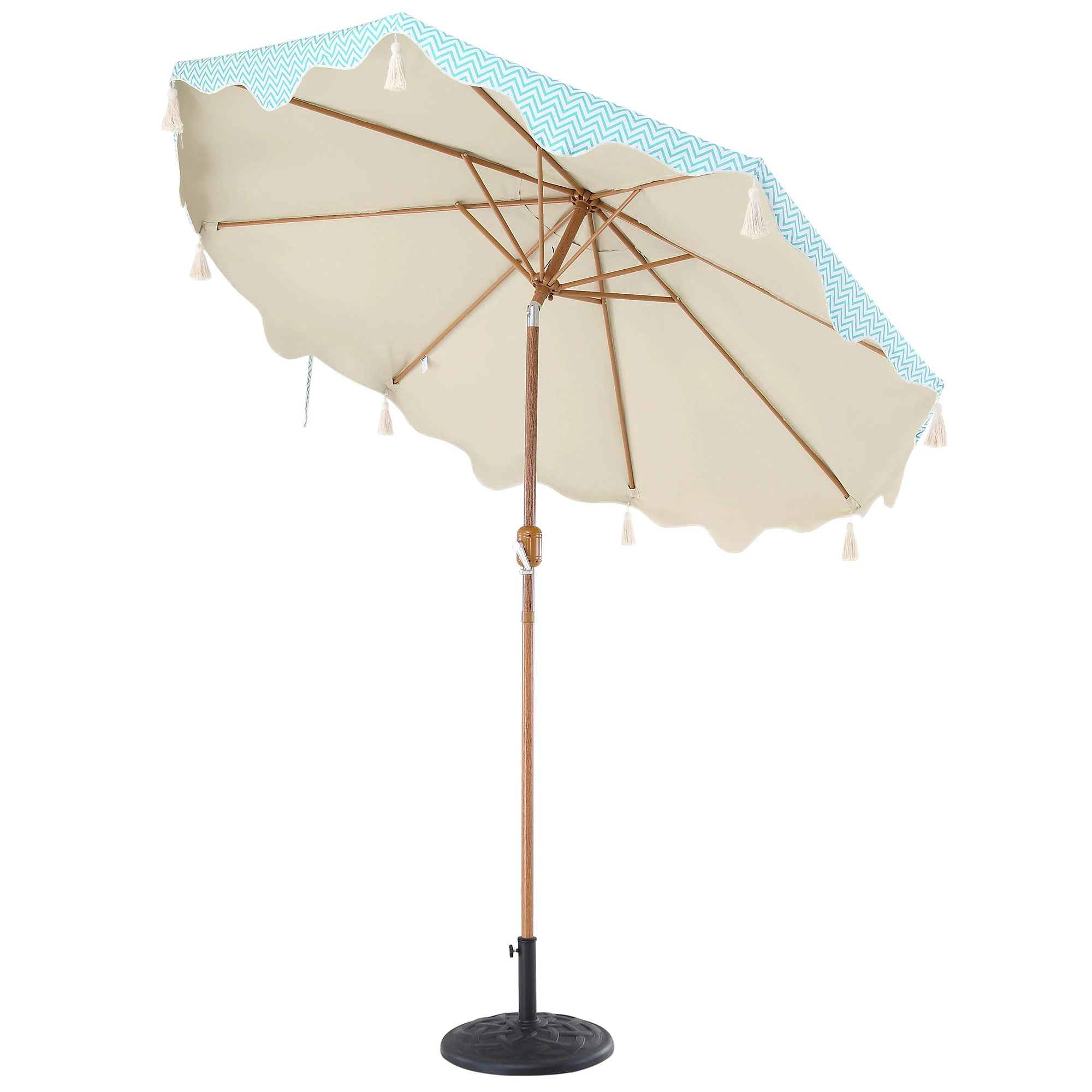 Green Chevron 2.6M Octagonal Tassel Parasol with Aluminium Tilt - Image 5