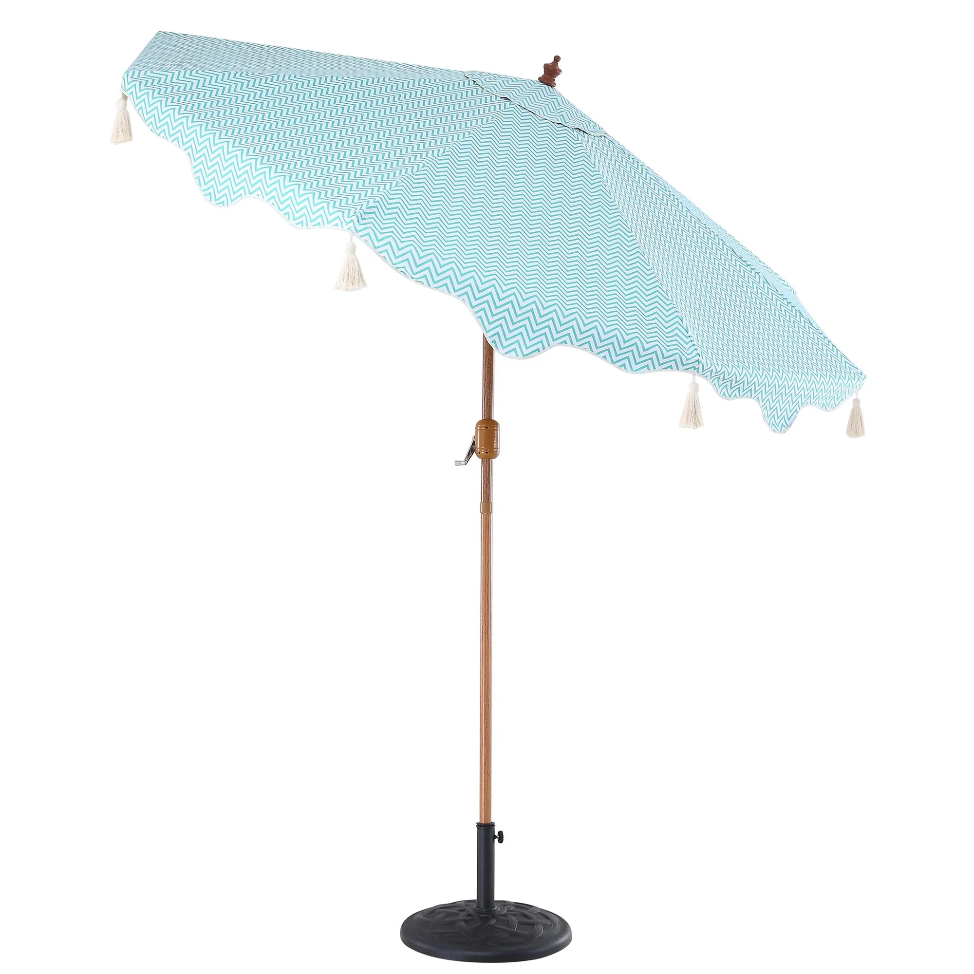 Green Chevron 2.6M Octagonal Tassel Parasol with Aluminium Tilt - Image 7