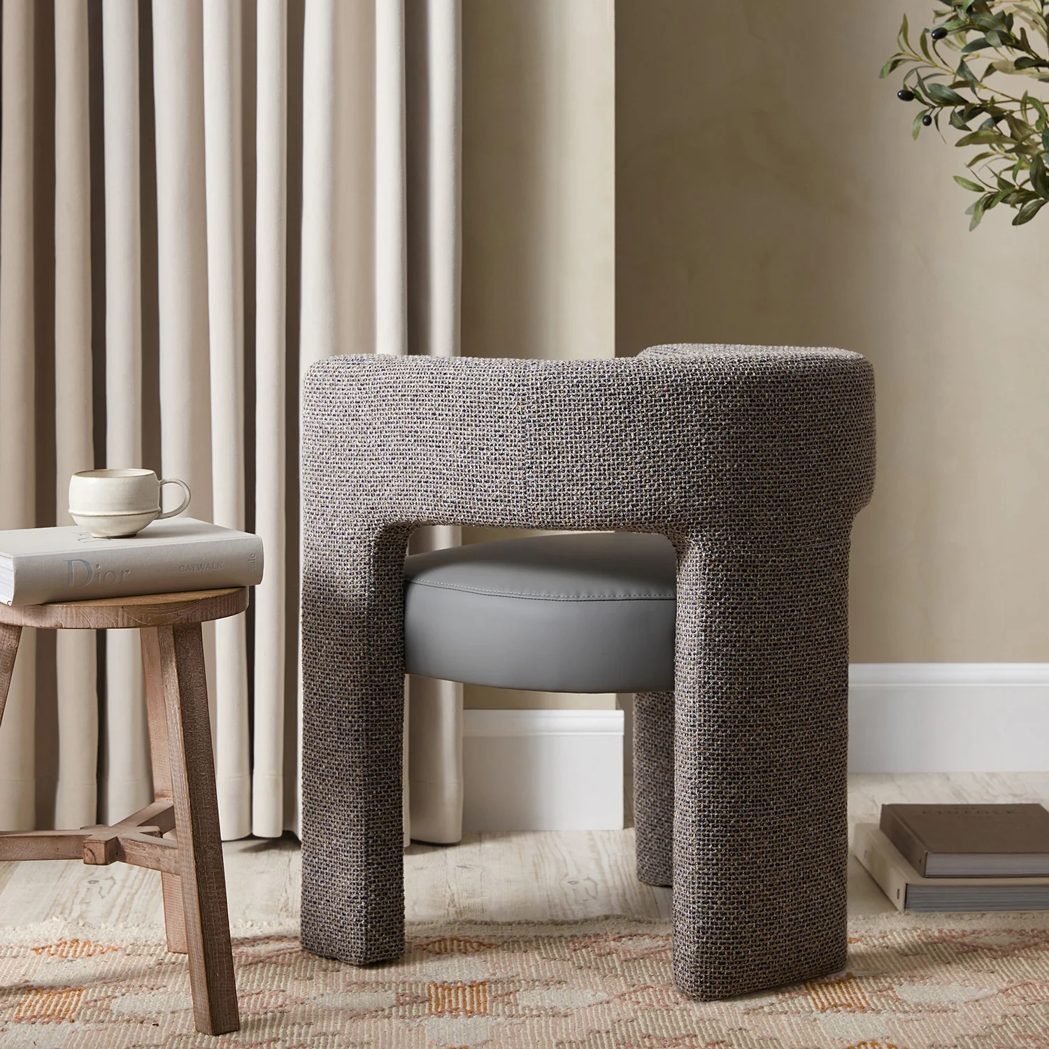 Greenwich Grey & Blue Textured Fabric and Grey Faux Leather Seat Dining Chair - Image 3