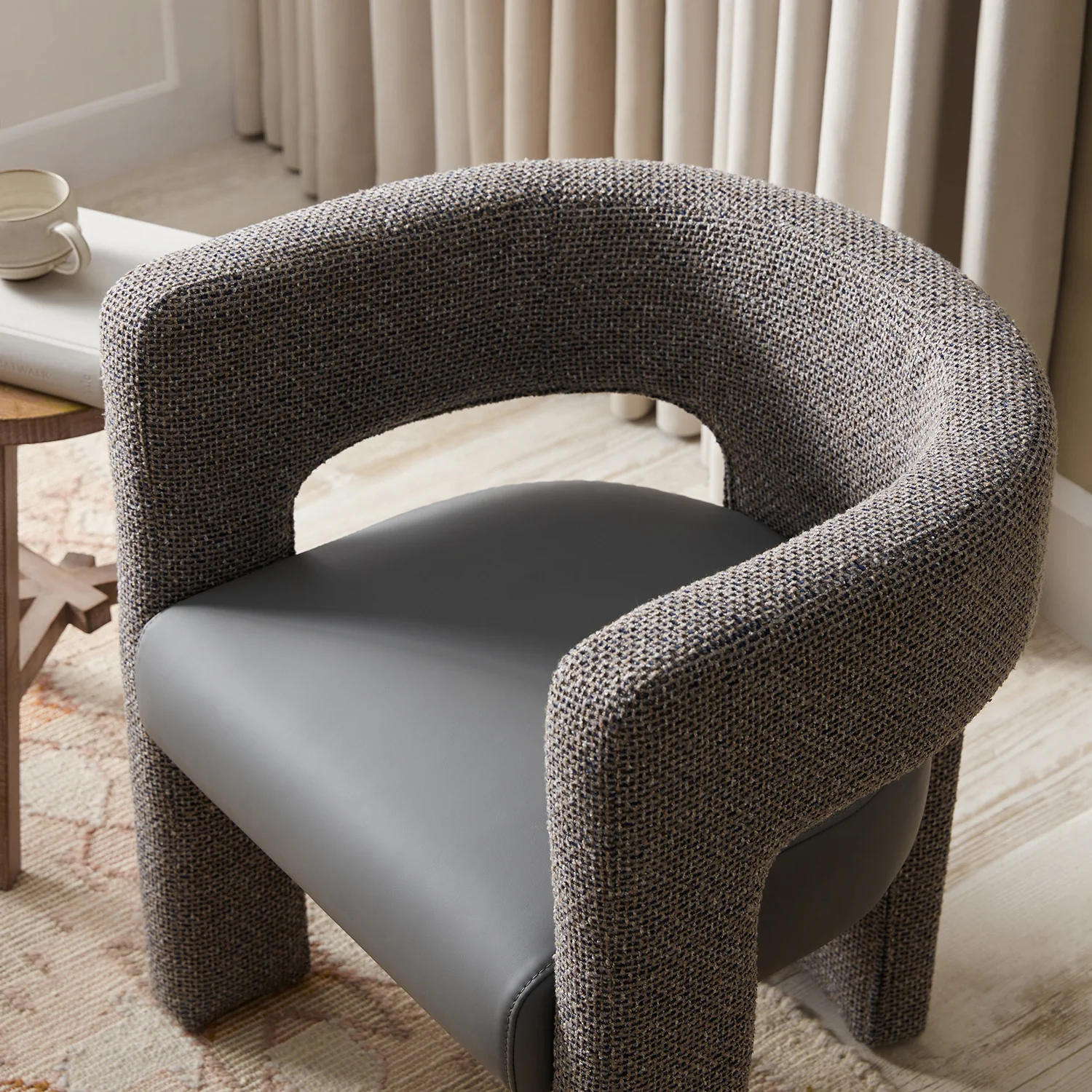 Greenwich Grey & Blue Textured Fabric and Grey Faux Leather Seat Dining Chair - Image 5
