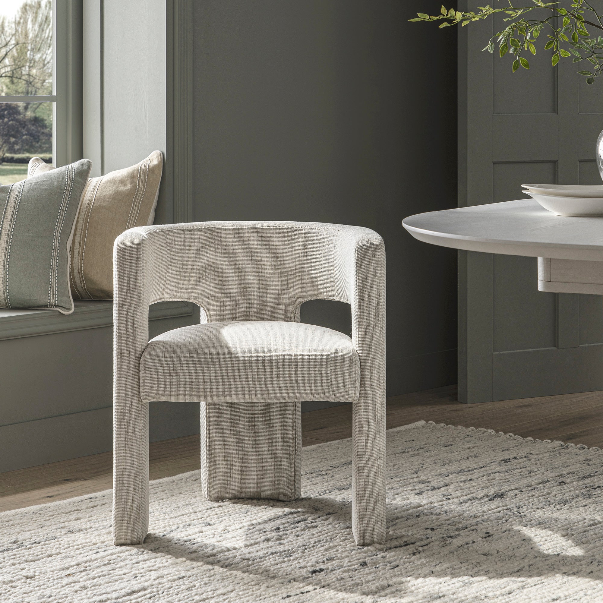Greenwich Oatmeal & Beige Woven Textured Fabric Dining Chair - Image 3