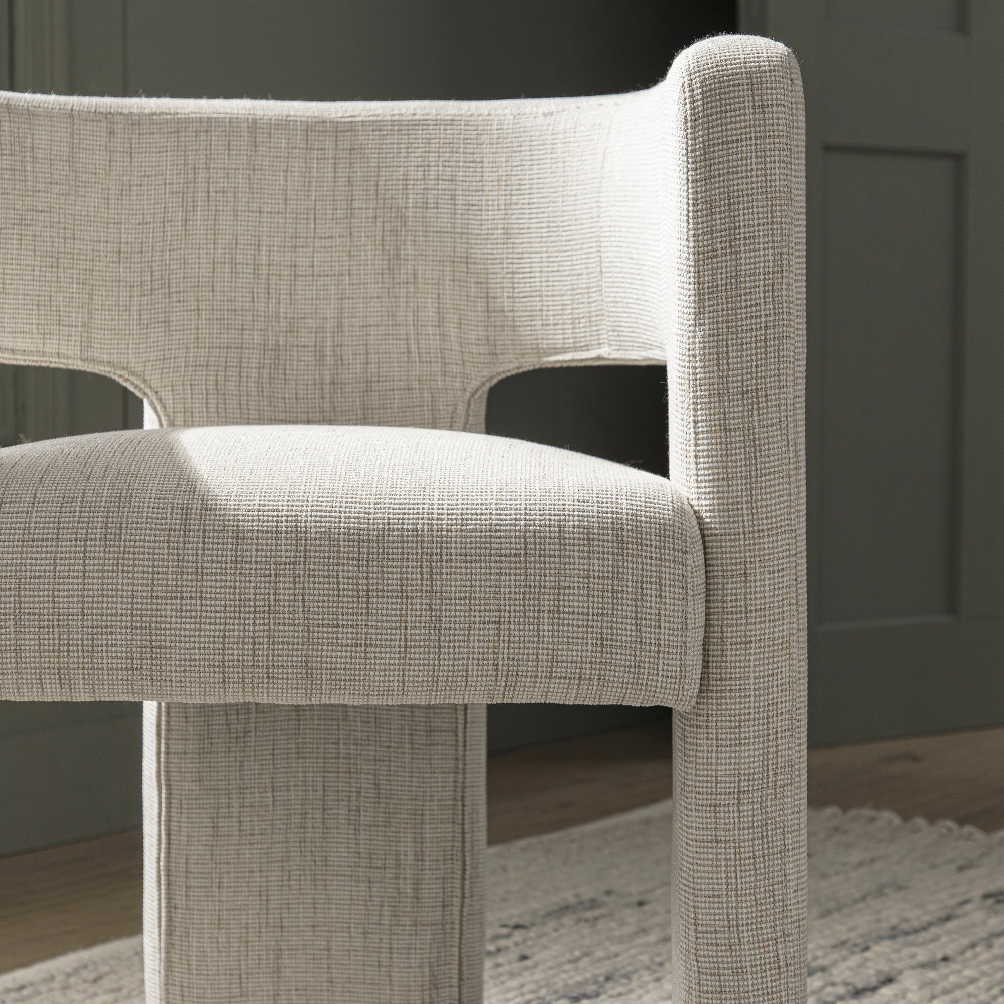 Greenwich Oatmeal & Beige Woven Textured Fabric Dining Chair - Image 6