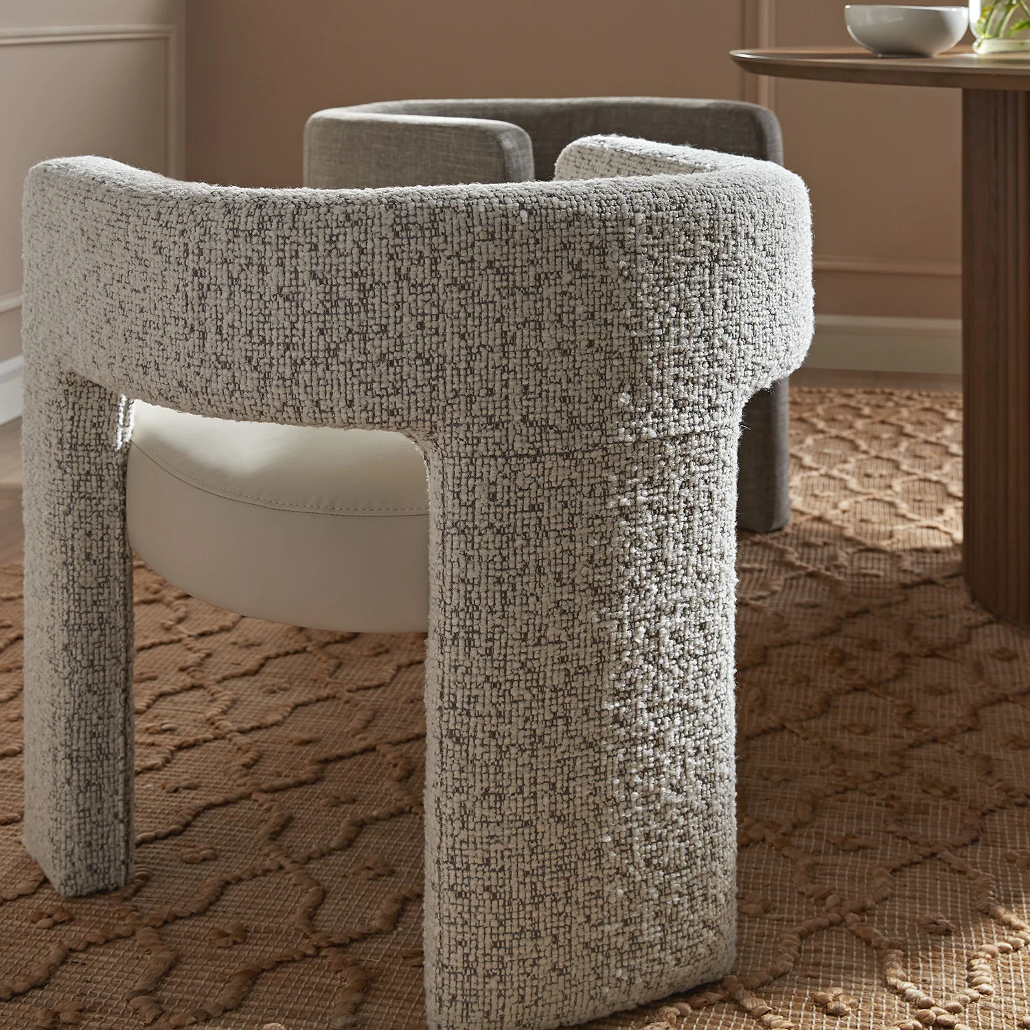 Greenwich Taupe Boucle and Beige Faux Leather Seat Dining Chair - Image 3