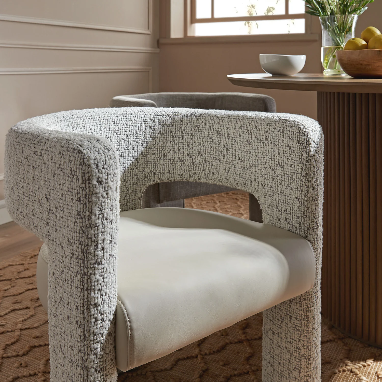 Greenwich Taupe Boucle and Beige Faux Leather Seat Dining Chair - Image 5