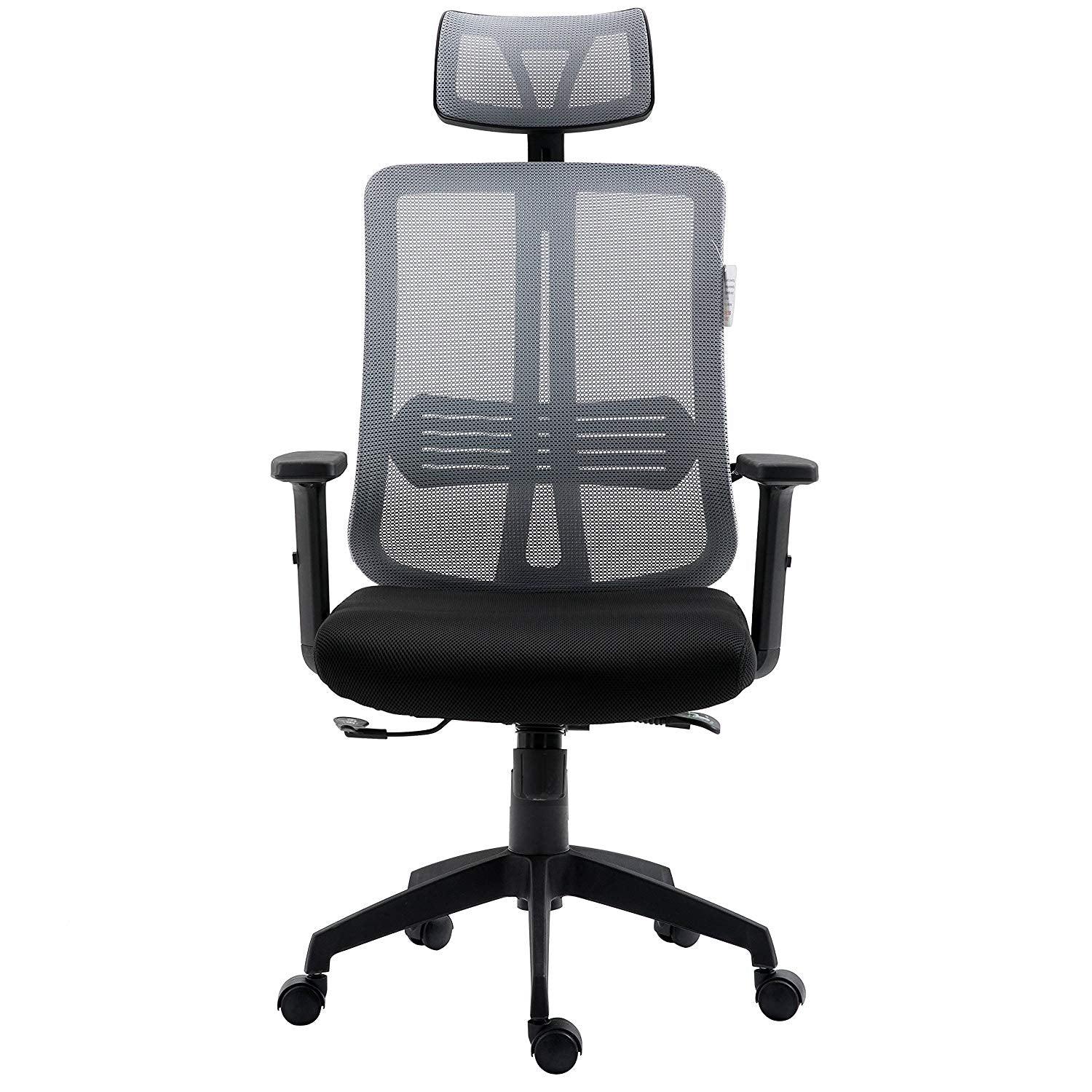 Grey Mesh High Back Executive Office Chair Swivel Desk Chair with Synchro-Tilt, Adjustable Armrest & Headrest - Image 2