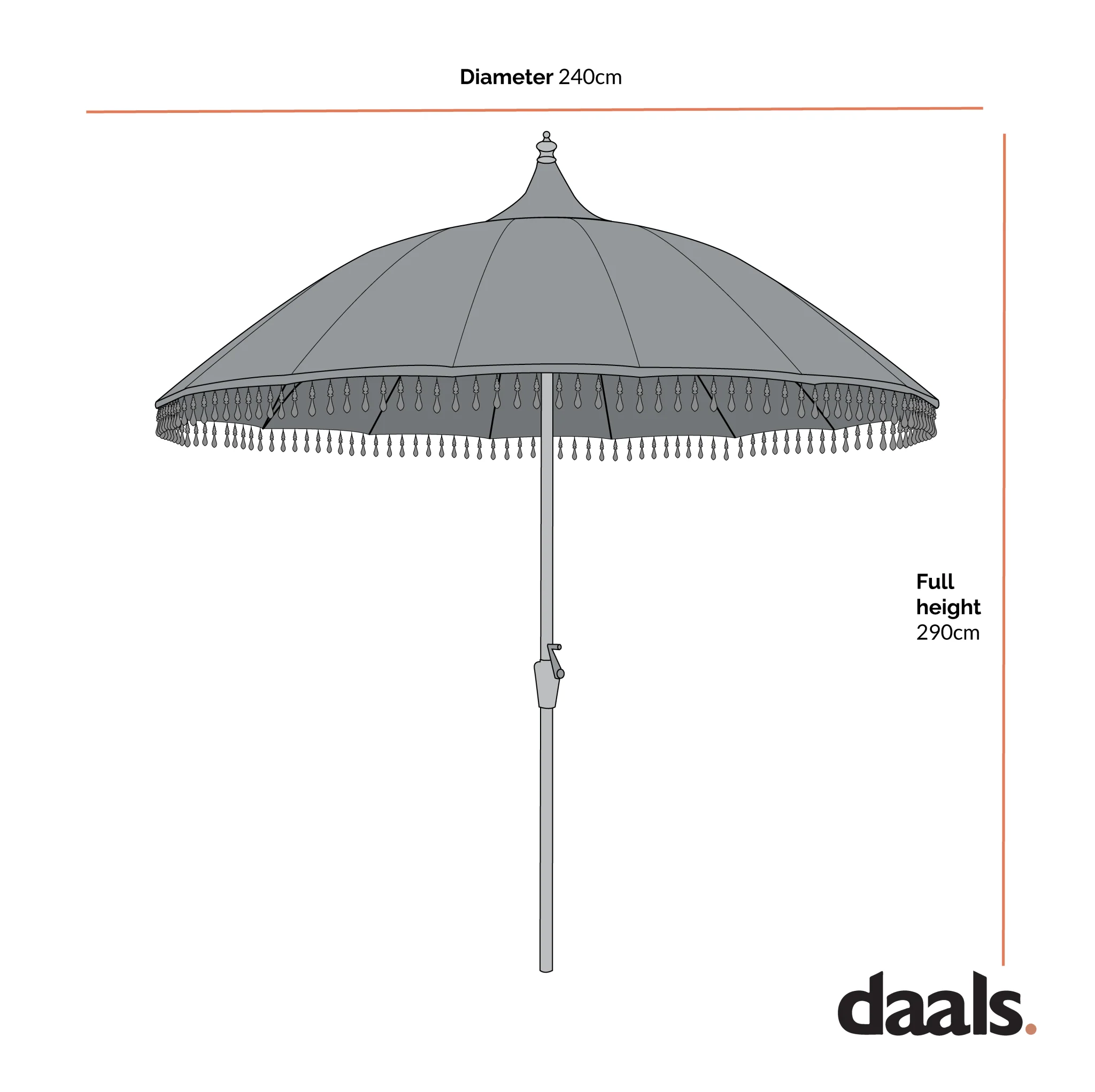 Hacienda 2.4M Light Grey Beaded Carousel Garden Parasol with Fringe Tassels and Aluminium Tilt - Image 5