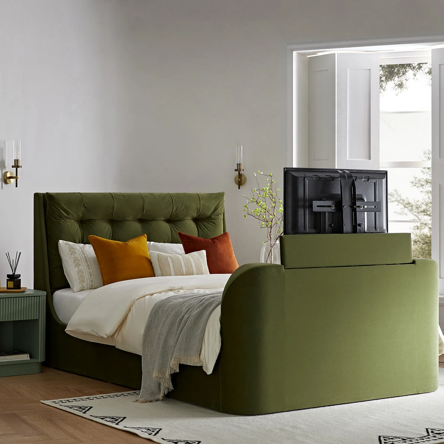 Hadley Moss Green Velvet Ottoman TV Bed - Image 2