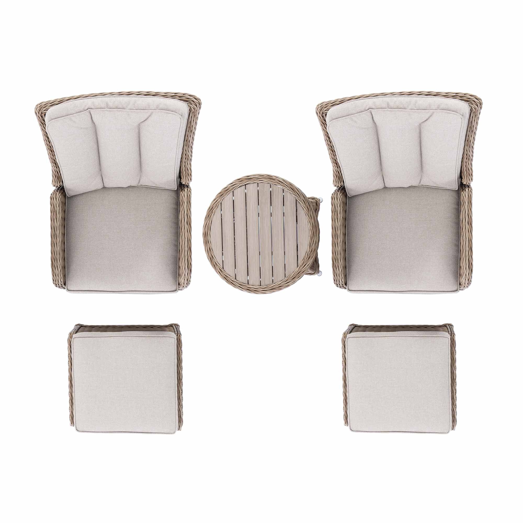 Hampshire 2-Seater Round Wicker Reclining Bistro Set with Stools, Natural - Image 10