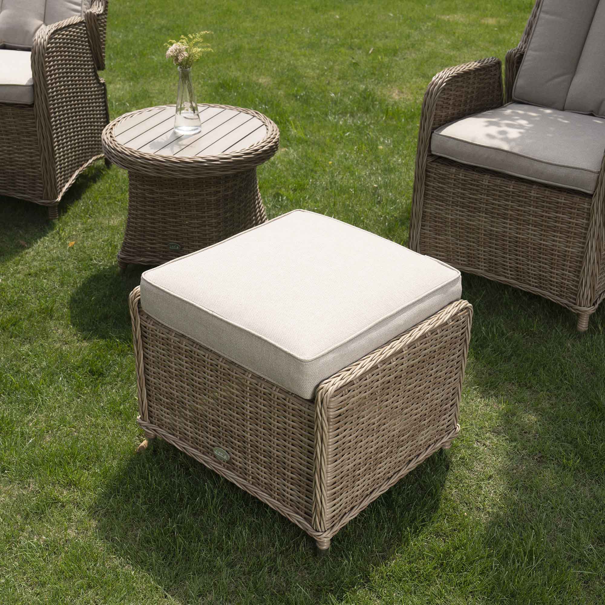 Hampshire 2-Seater Round Wicker Reclining Bistro Set with Stools, Natural - Image 6