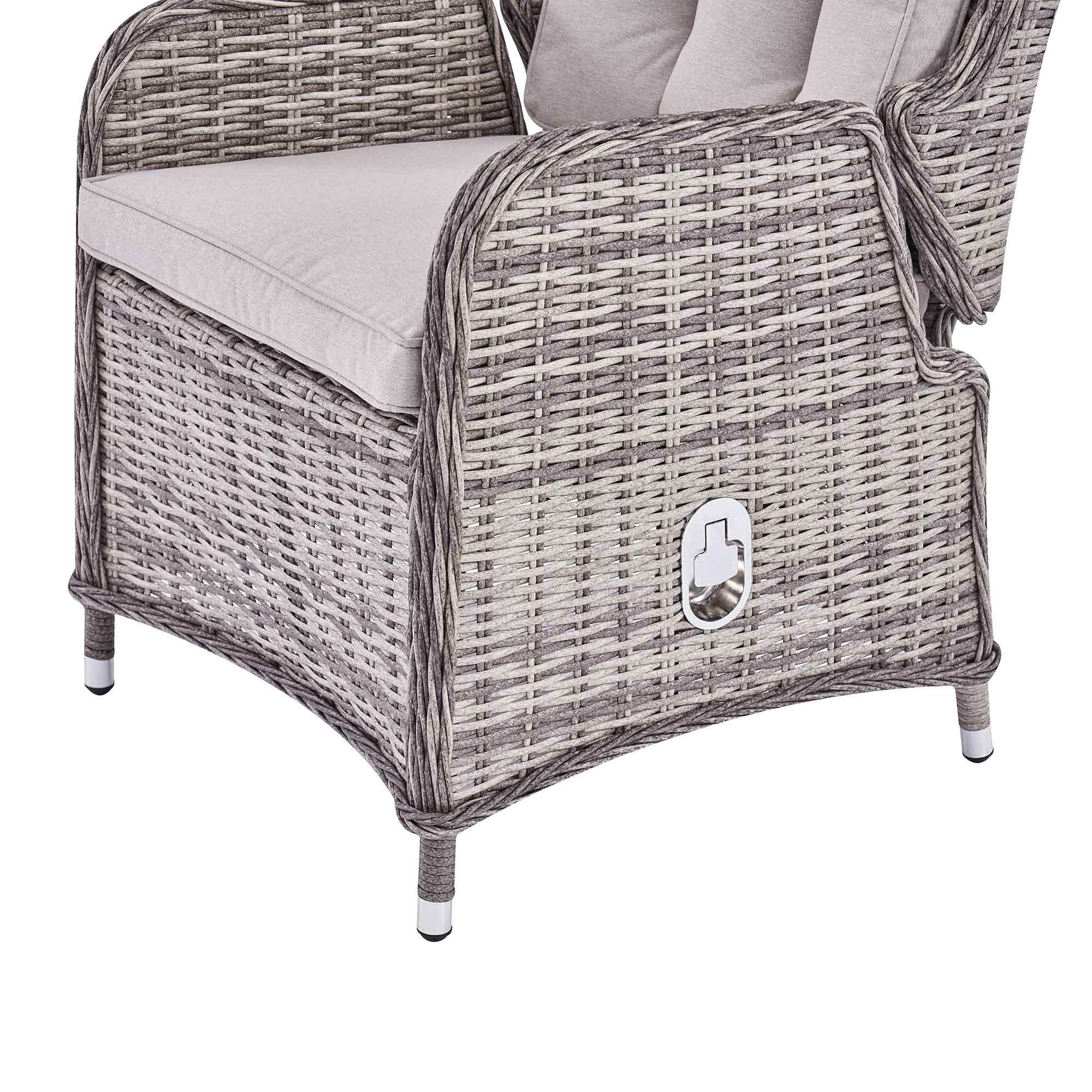 Hampshire 2-Seater Round Wicker Reclining Bistro Set with Stools, Light Grey - Image 12