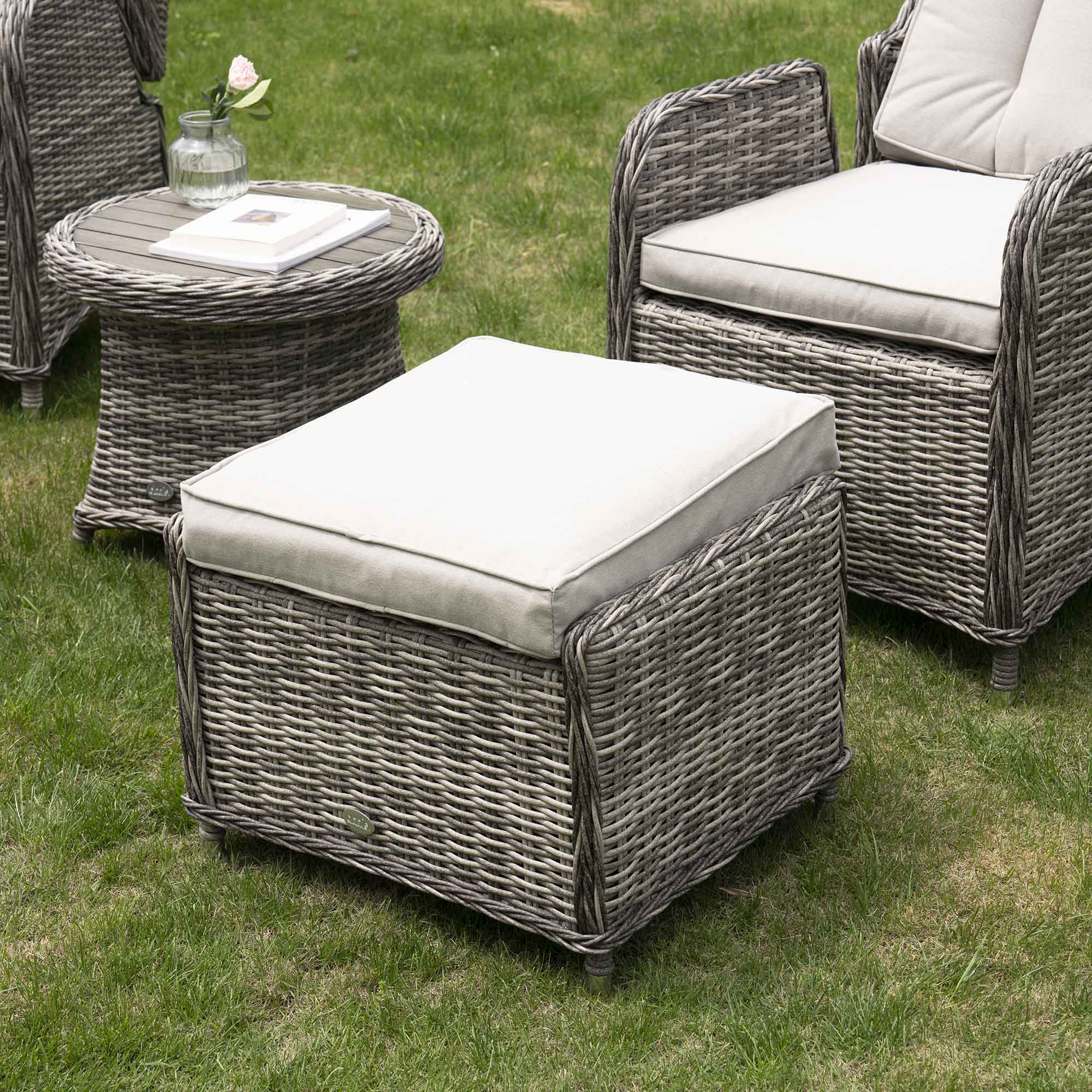 Hampshire 2-Seater Round Wicker Reclining Bistro Set with Stools, Light Grey - Image 6