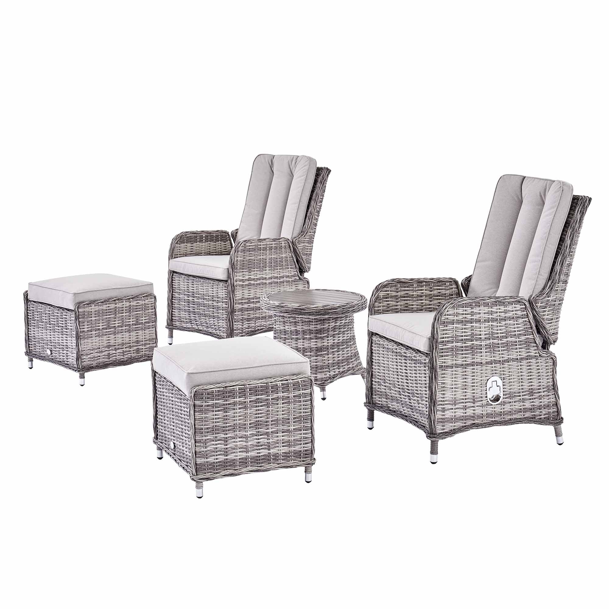 Hampshire 2-Seater Round Wicker Reclining Bistro Set with Stools, Light Grey - Image 7
