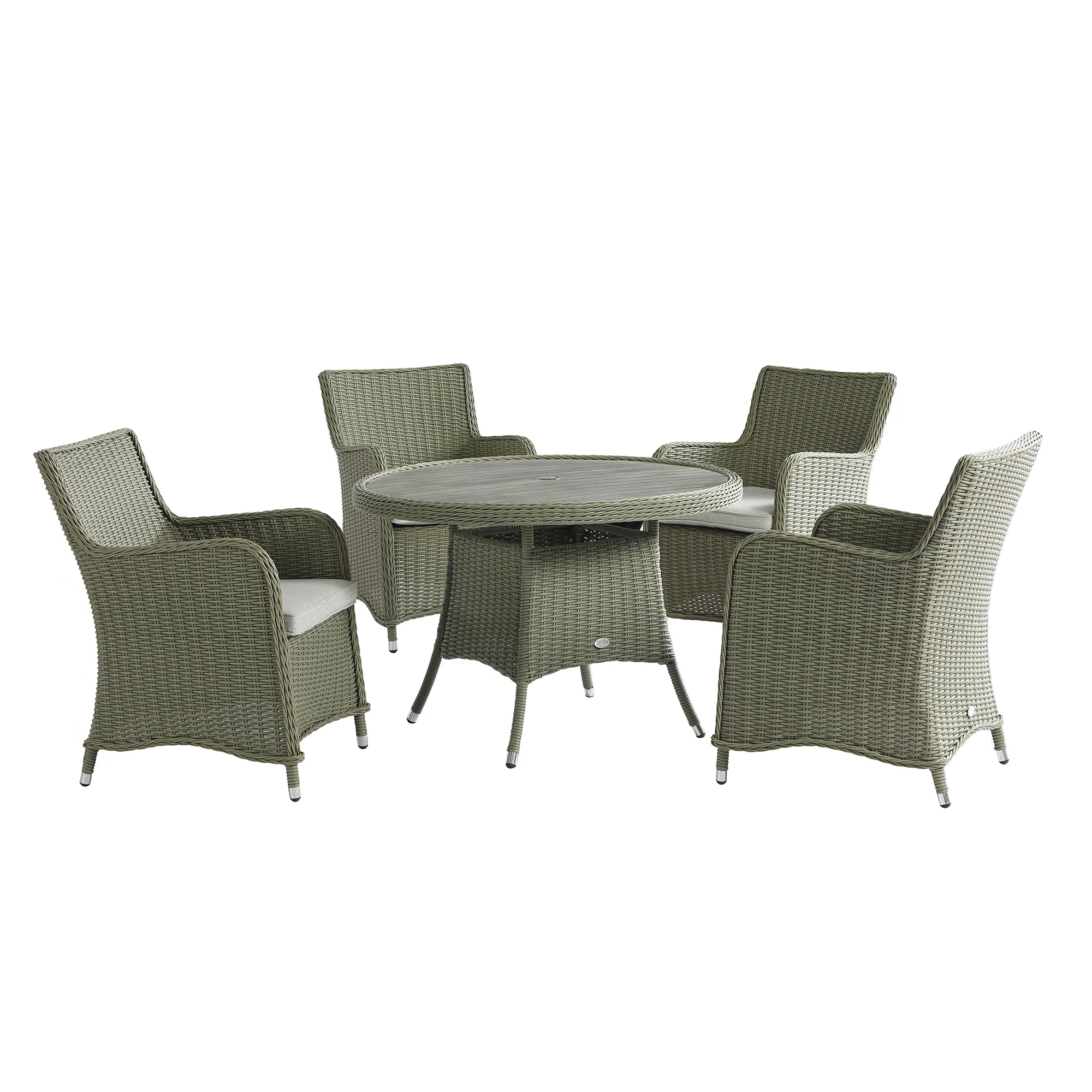 Hampshire 4-Seater Round Wicker Rattan Dining Set, Desert Sage - Image 10