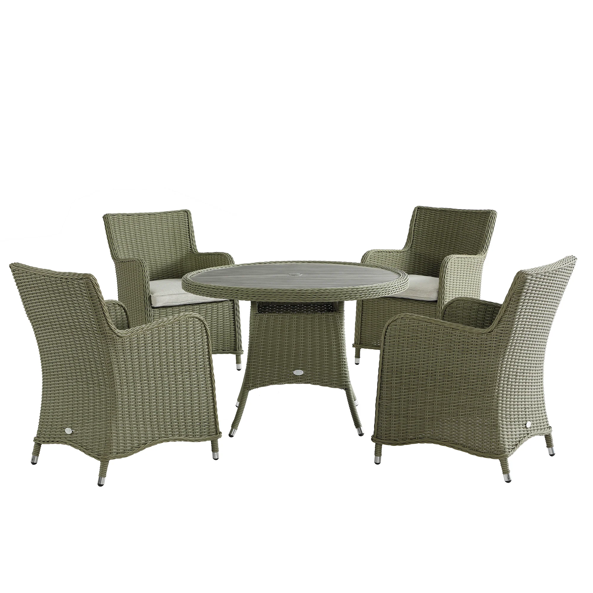Hampshire 4-Seater Round Wicker Rattan Dining Set, Desert Sage - Image 7
