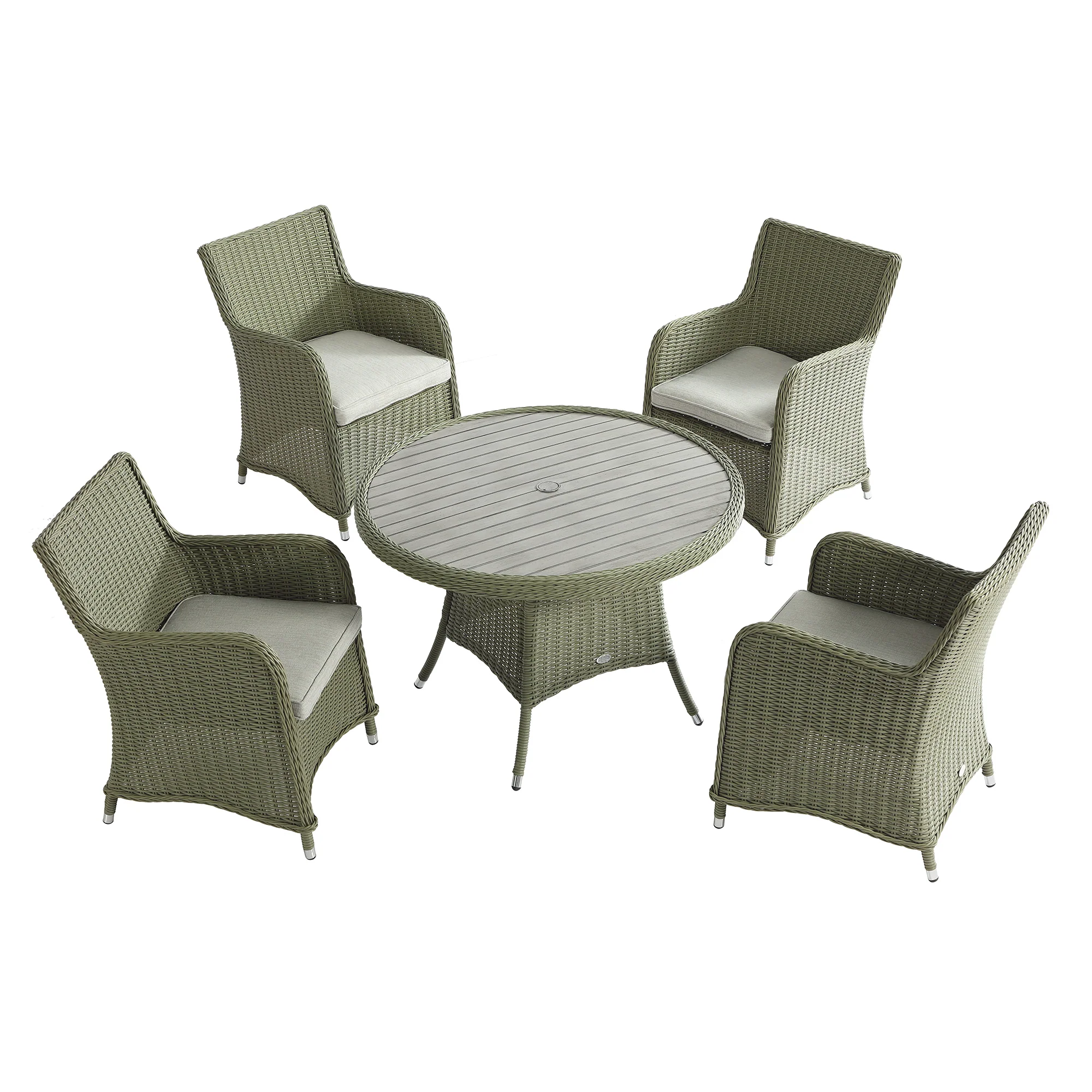 Hampshire 4-Seater Round Wicker Rattan Dining Set, Desert Sage - Image 8