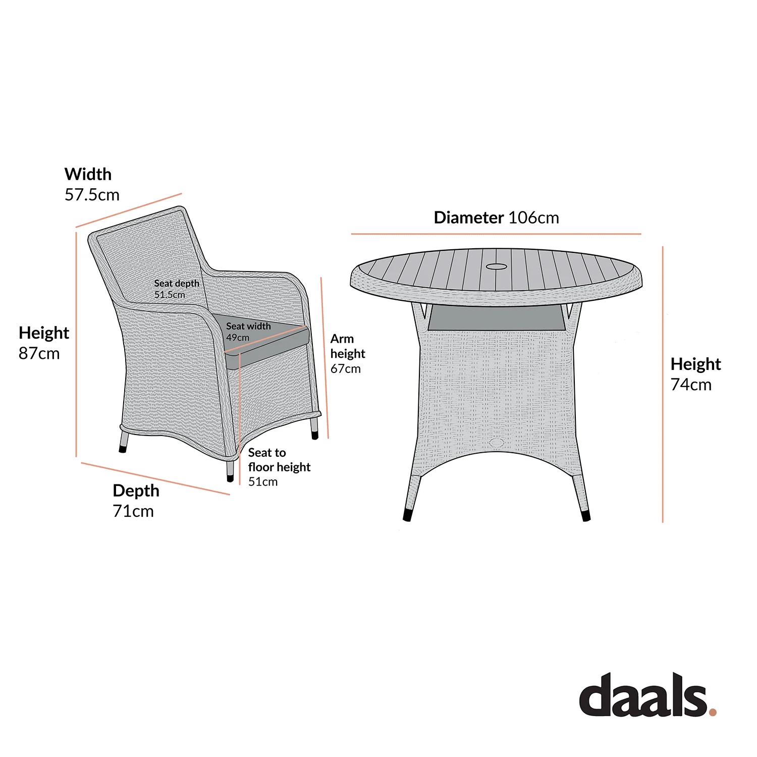 Hampshire 4-Seater Round Wicker Rattan Dining Set, Desert Sage - Image 9