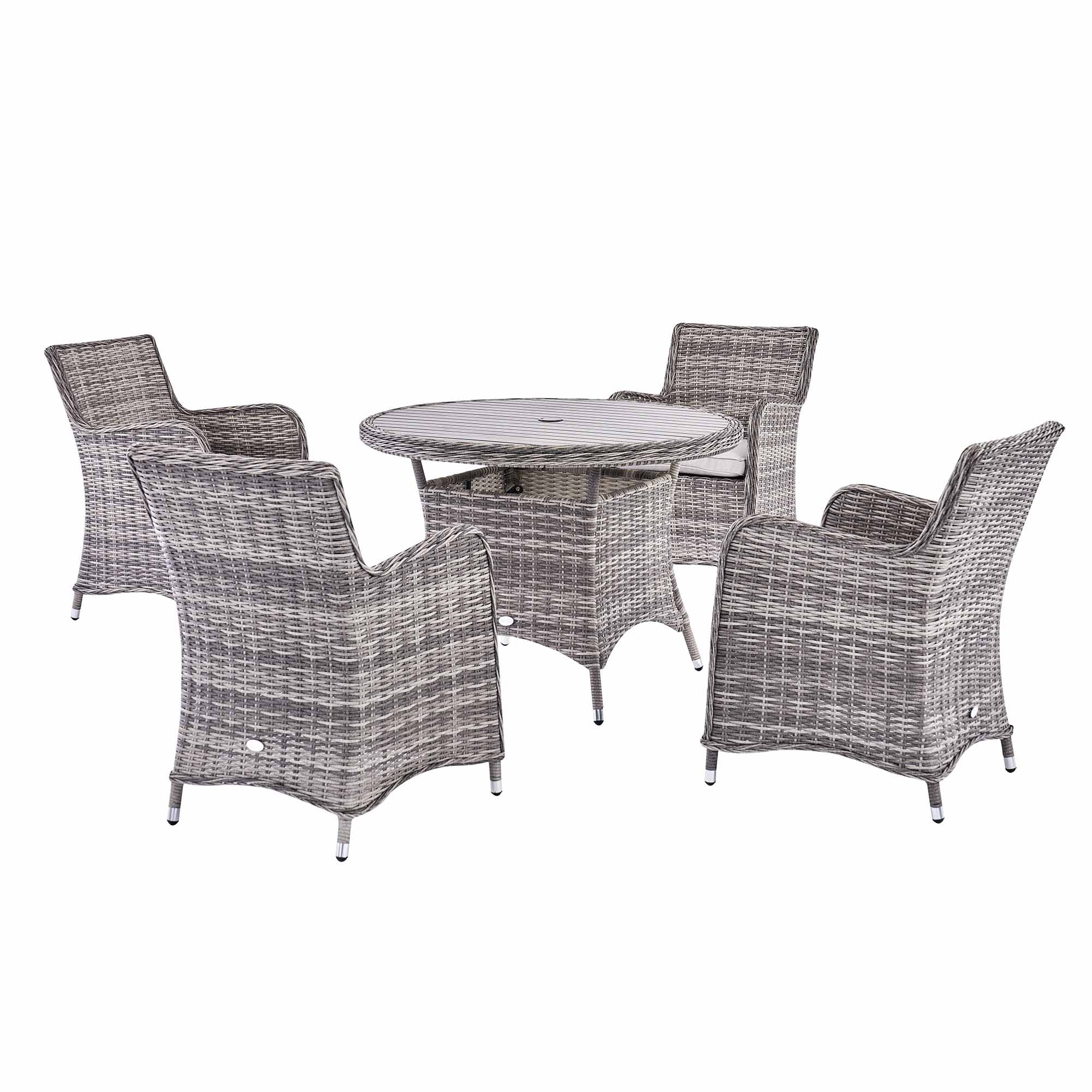 Hampshire 4-Seater Round Wicker Rattan Dining Set, Light Grey - Image 3