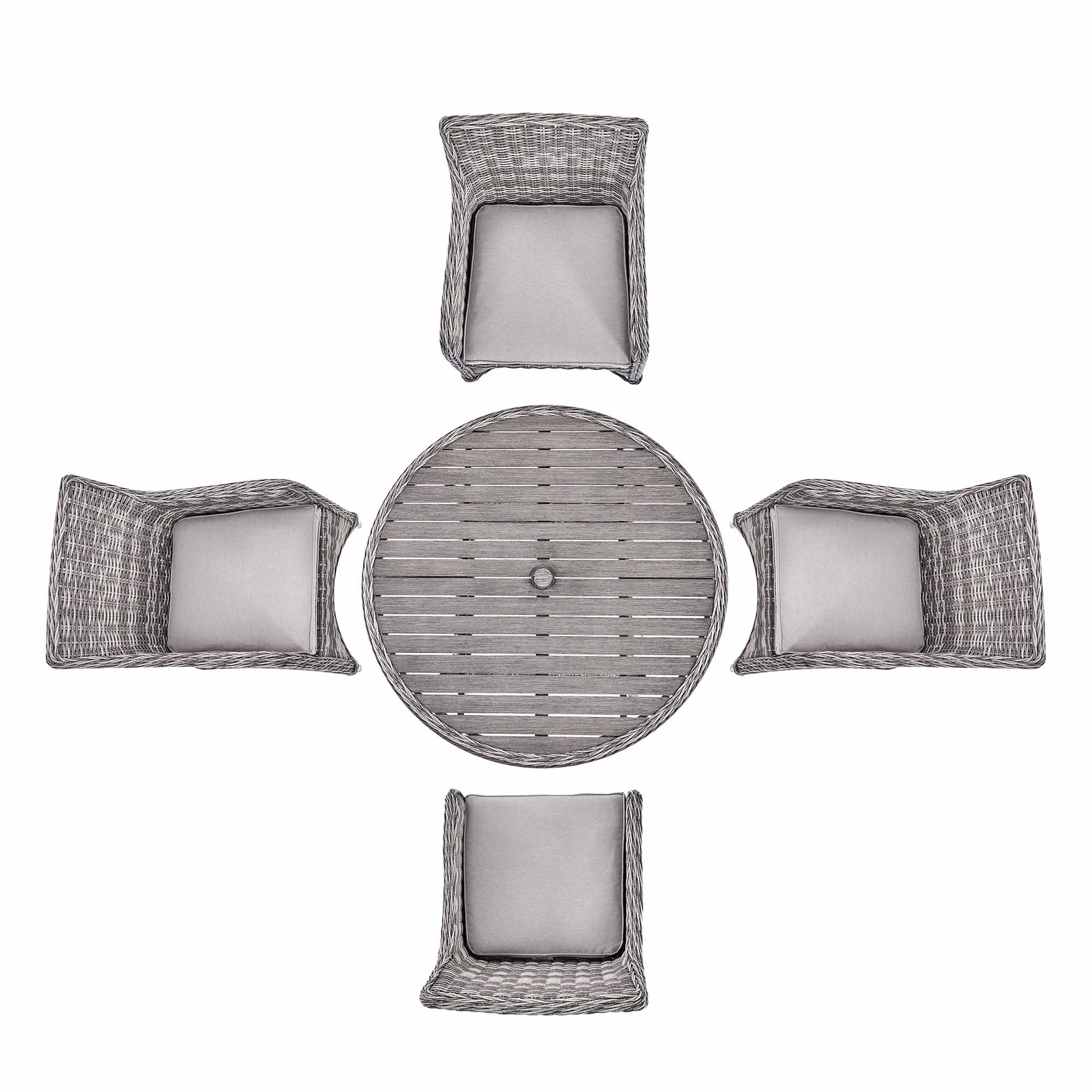 Hampshire 4-Seater Round Wicker Rattan Dining Set, Light Grey - Image 7