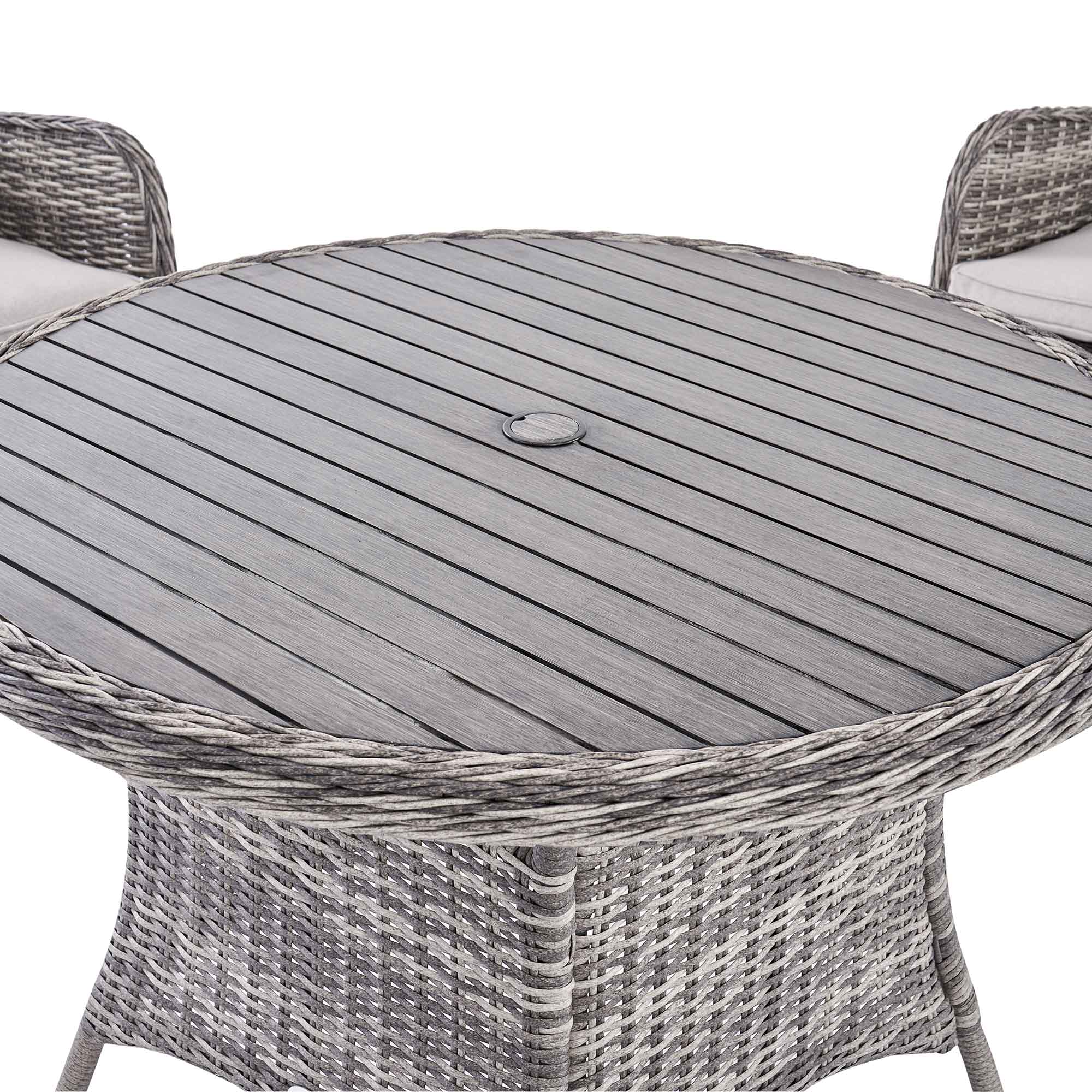 Hampshire 4-Seater Round Wicker Rattan Dining Set, Light Grey - Image 9