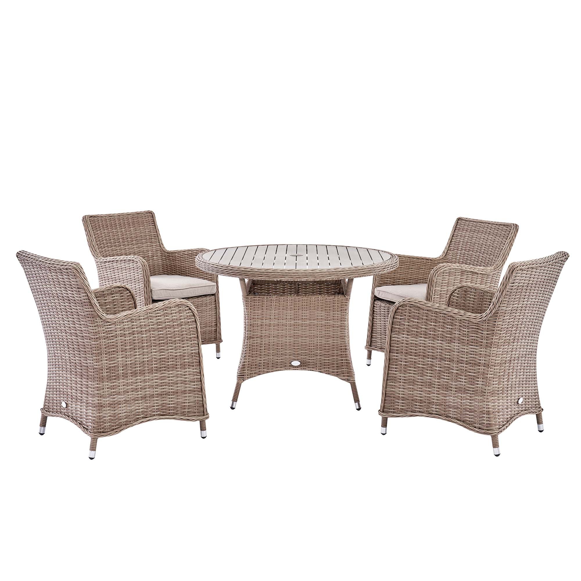 Hampshire 4-Seater Round Wicker Rattan Dining Set, Natural - Image 6